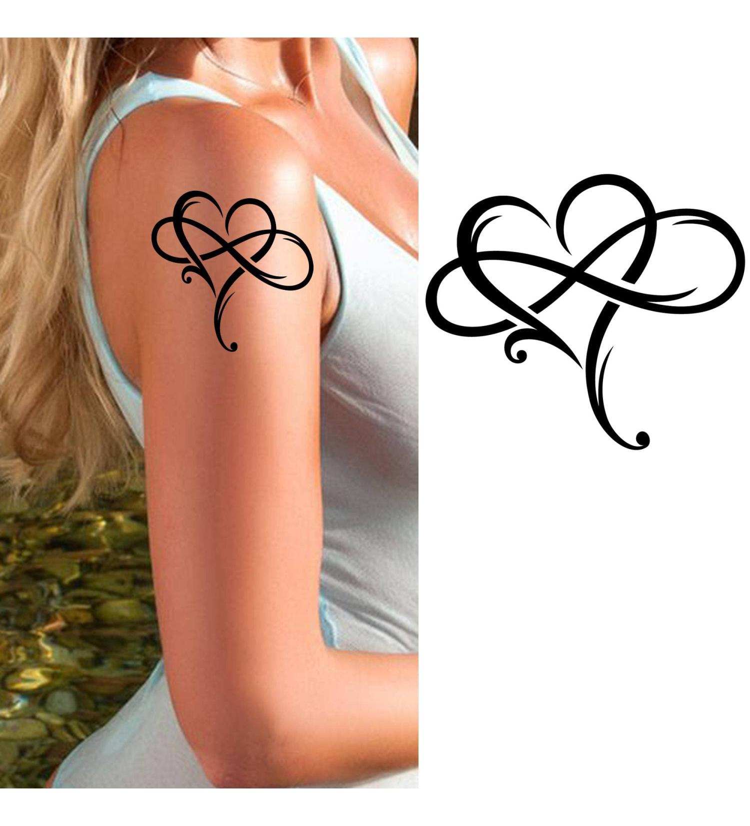 Tattoo Design 6 Sheets Temporary Tattoos for Women Adults Big Heart with Infinity Symbol Sign of Eternal Infinite Love Temporary tattoo for Men for Woman Neck Arm