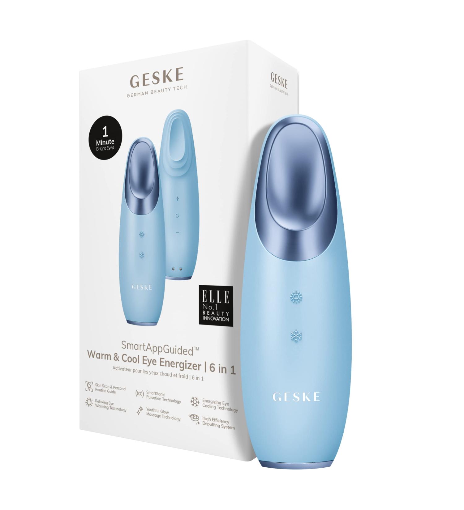 Geske SmartAppGuided Warm & Cool Eye Energizer | 6-in-1 Eye Massager for Dark Circles & Puffiness | Electrical Massage Device in Aquamarine - Buy Online on GoSupps.com