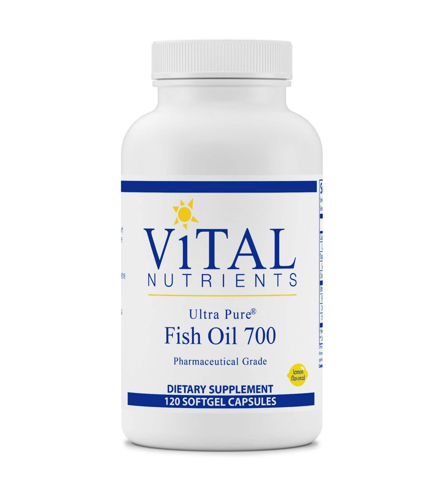 Ultra Pure Fish Oil 700mg with Lemon - 120 Softgel Capsules | Vital Nutrients - Buy Online on GoSupps.com