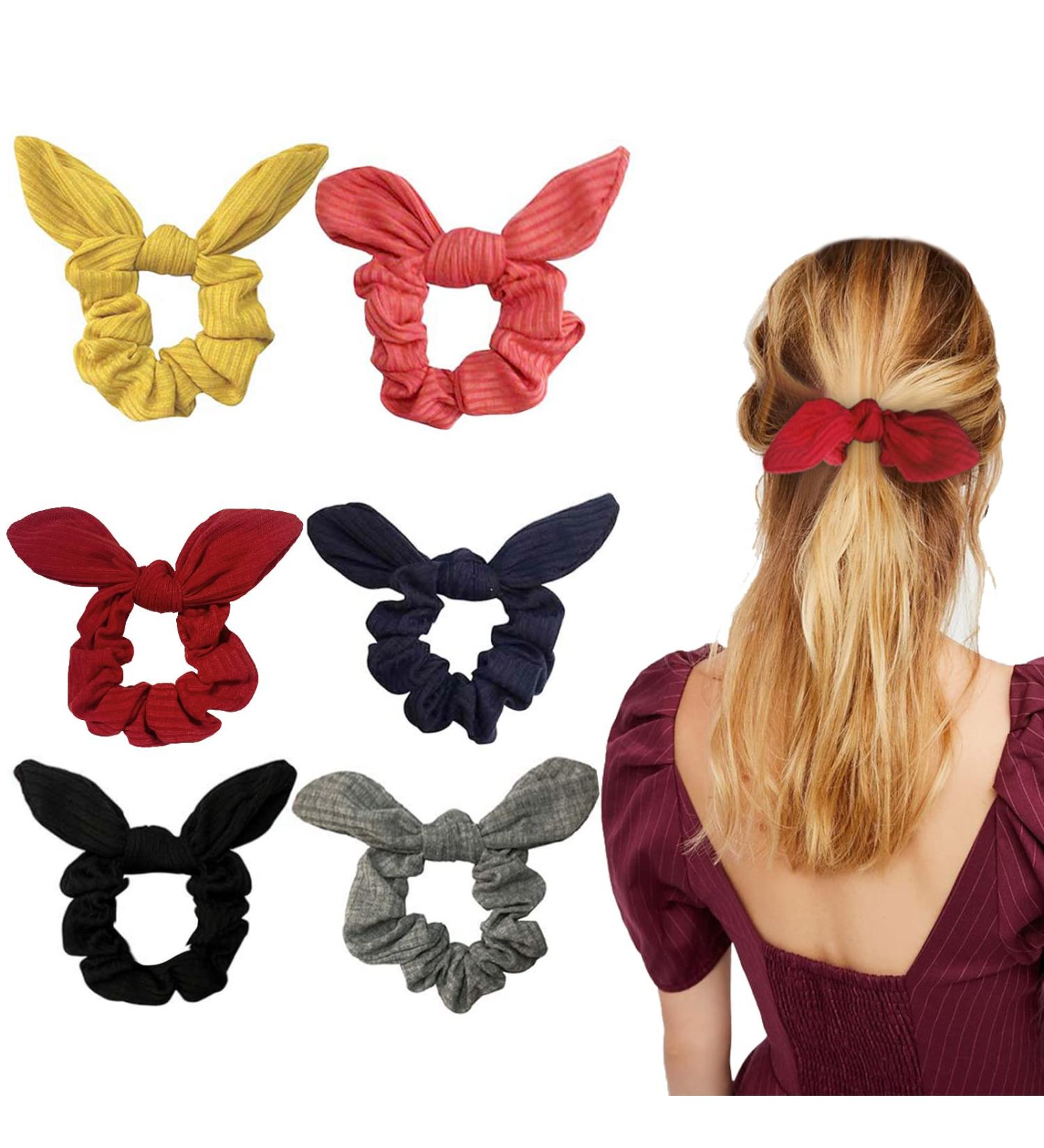 Soft Bow Cotton Hair Scrunchies for Women & Girls - 6 Colors - Great for Thick Hair - Buy Online on GoSupps.com