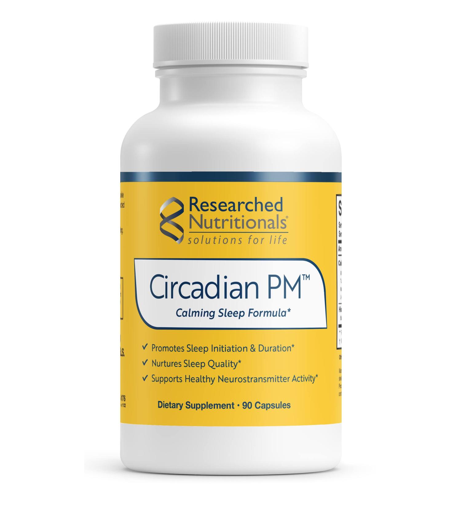 Researched Nutritionals Circadian PM - Natural Sleep Support for a Healthy Nervous System & Peaceful Nights | L Theanine 5 HTP Valerian Root & GABA - 90 Capsules - Buy Online on GoSupps.com
