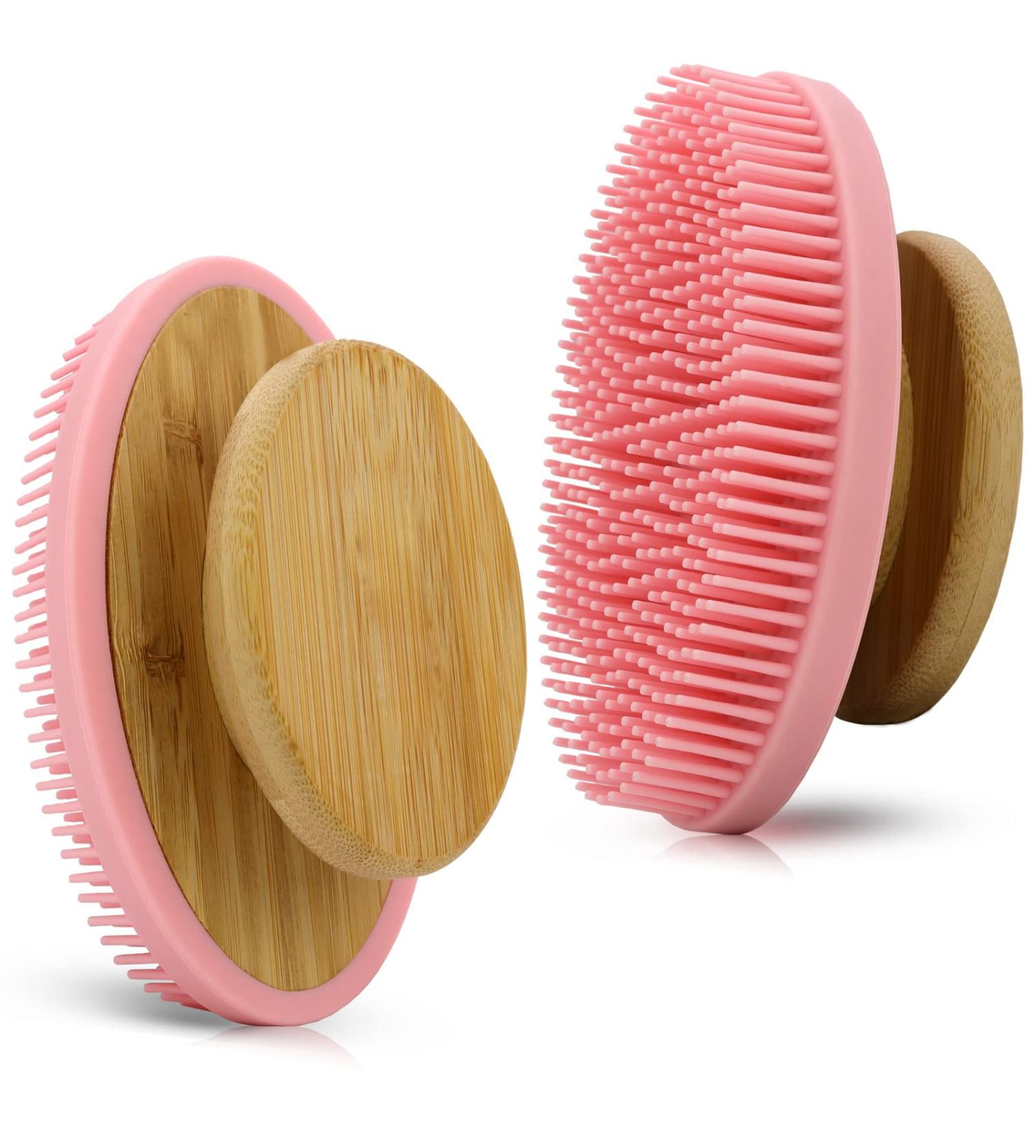 Ozner Food-Grade Soft Silicone Body Scrubber Shower Brush - Foam-Rich, Non-Slip Bamboo Handle, Durable & Easy to Clean - 1PCS (Pink) - Buy Online on GoSupps.com