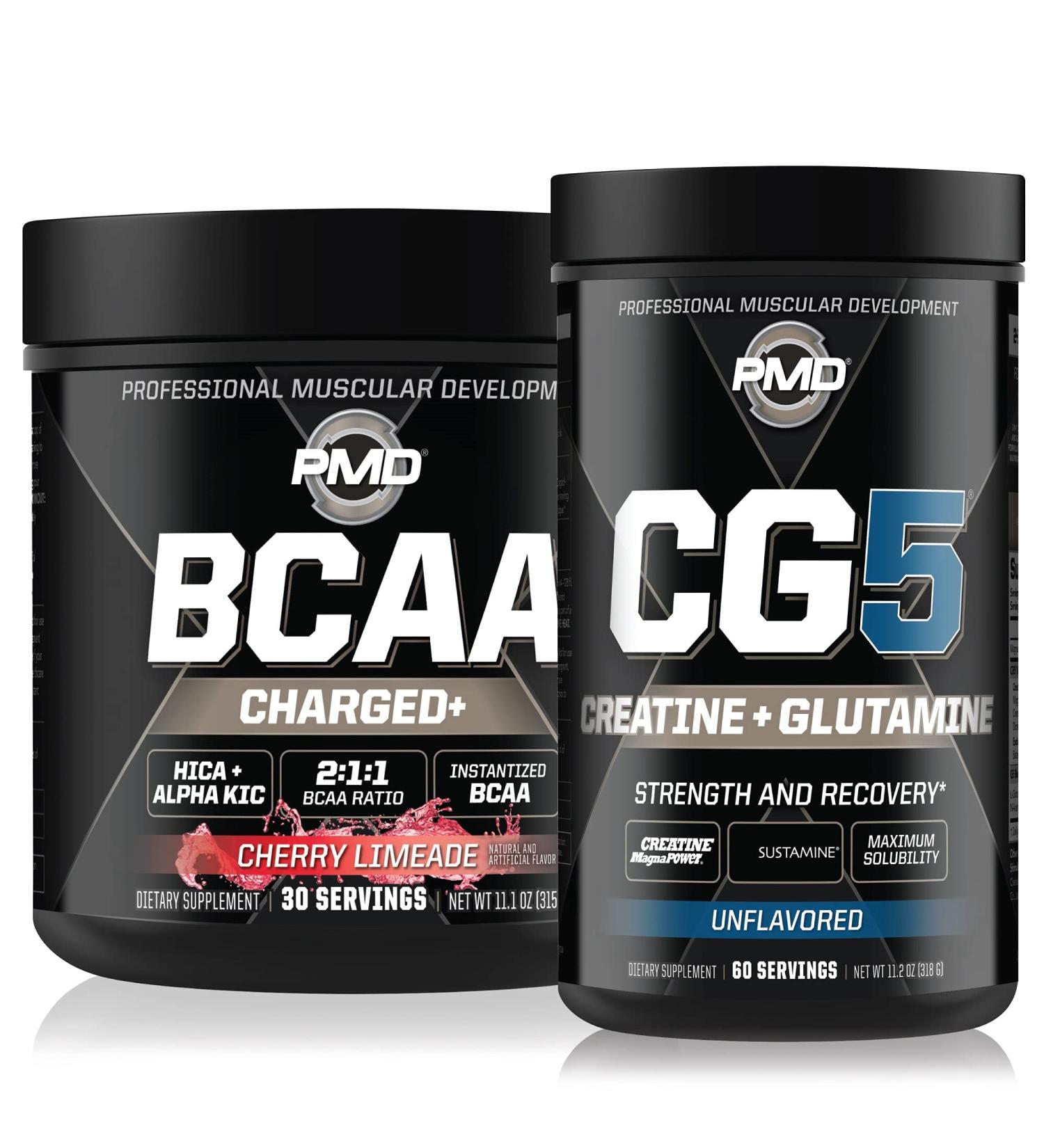 PMD Sports CG5 - Premium Creatine and L-Glutamine Powder (60 Servings) & PMD Sports BCAA Charged Amino Acids for Enhanced Recovery Cherry Limeade (30 Servings) - Buy Online on GoSupps.com