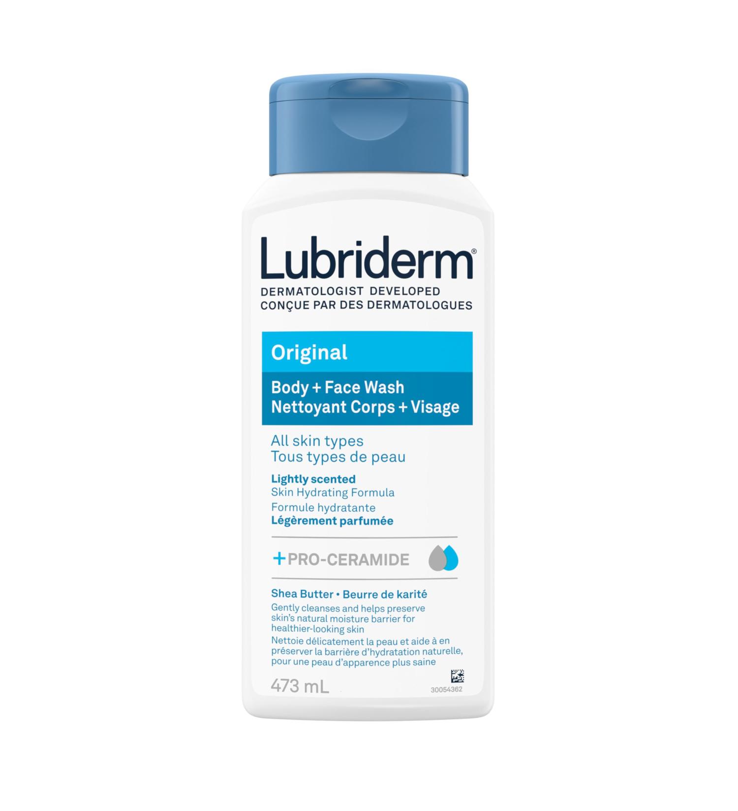 Lubriderm Original Body + Face Wash Hydrating Body Wash + Moisturizing Facial Cleanser with Pro-Ceramide & Shea Butter to Gently Cleanse Light Fragrance & Hypoallergenic 473mL - Buy Online on GoSupps.com