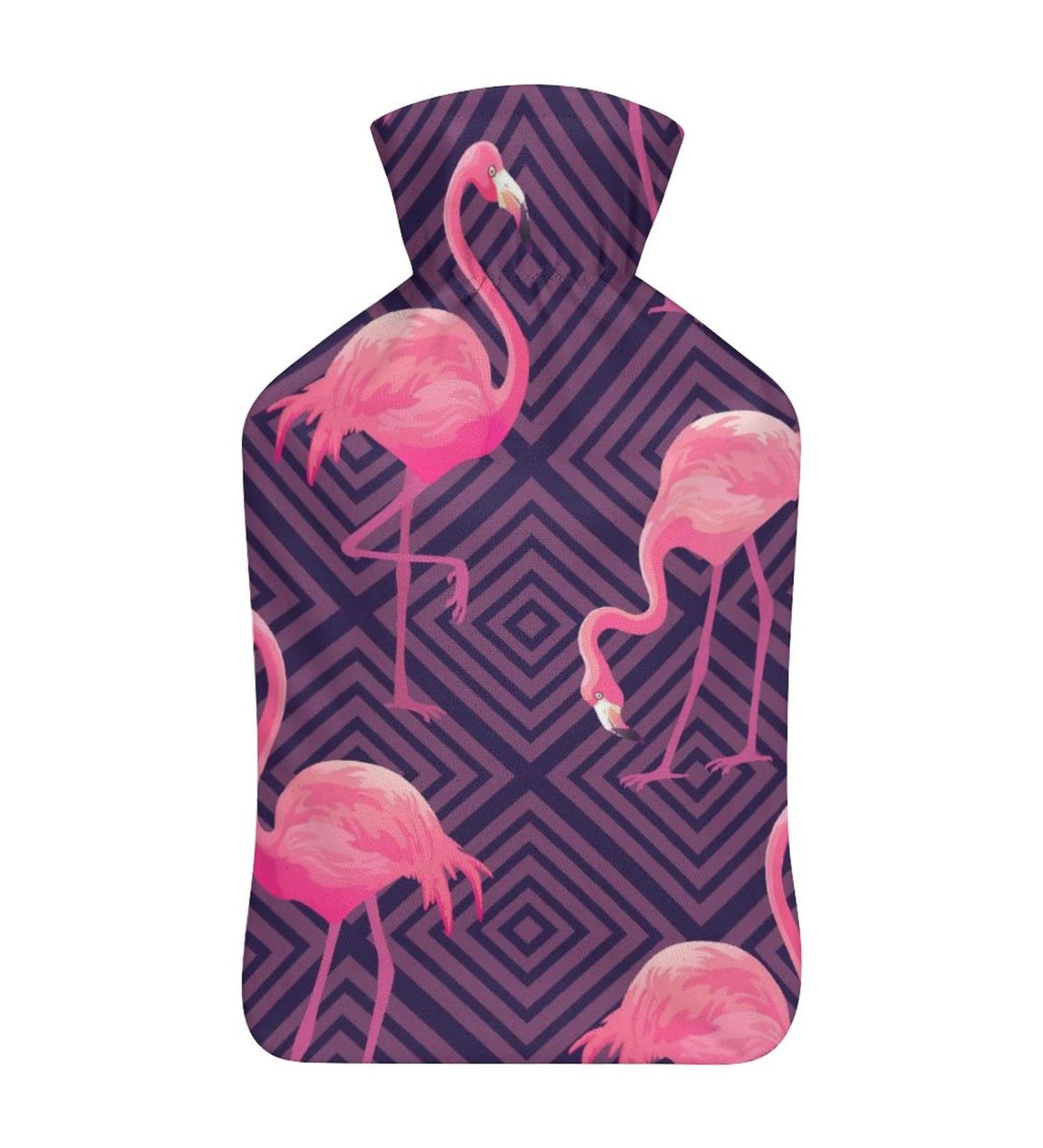 Hot Water Bottle with Lid - Pink Flamingo Rubber Hot Water Bag for Pain Relief Cramps Foot Warmer & Therapy - Buy Online on GoSupps.com