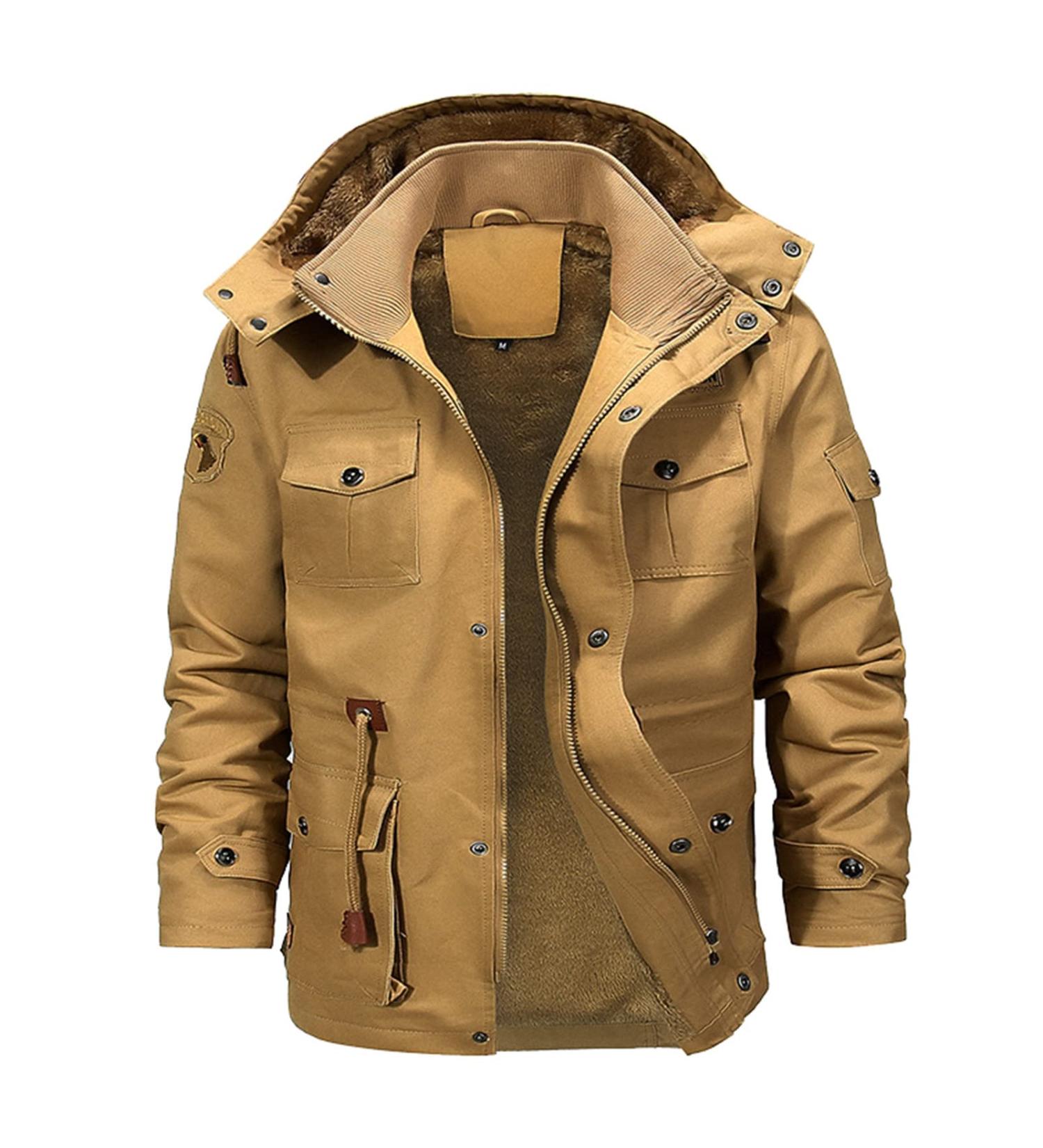Shop Hanxiulin Men's Fleece Jacket - Cozy Plush Winter Coat with Hood Casual & Slim Fit Available in Khaki XXL - Buy Online on GoSupps.com