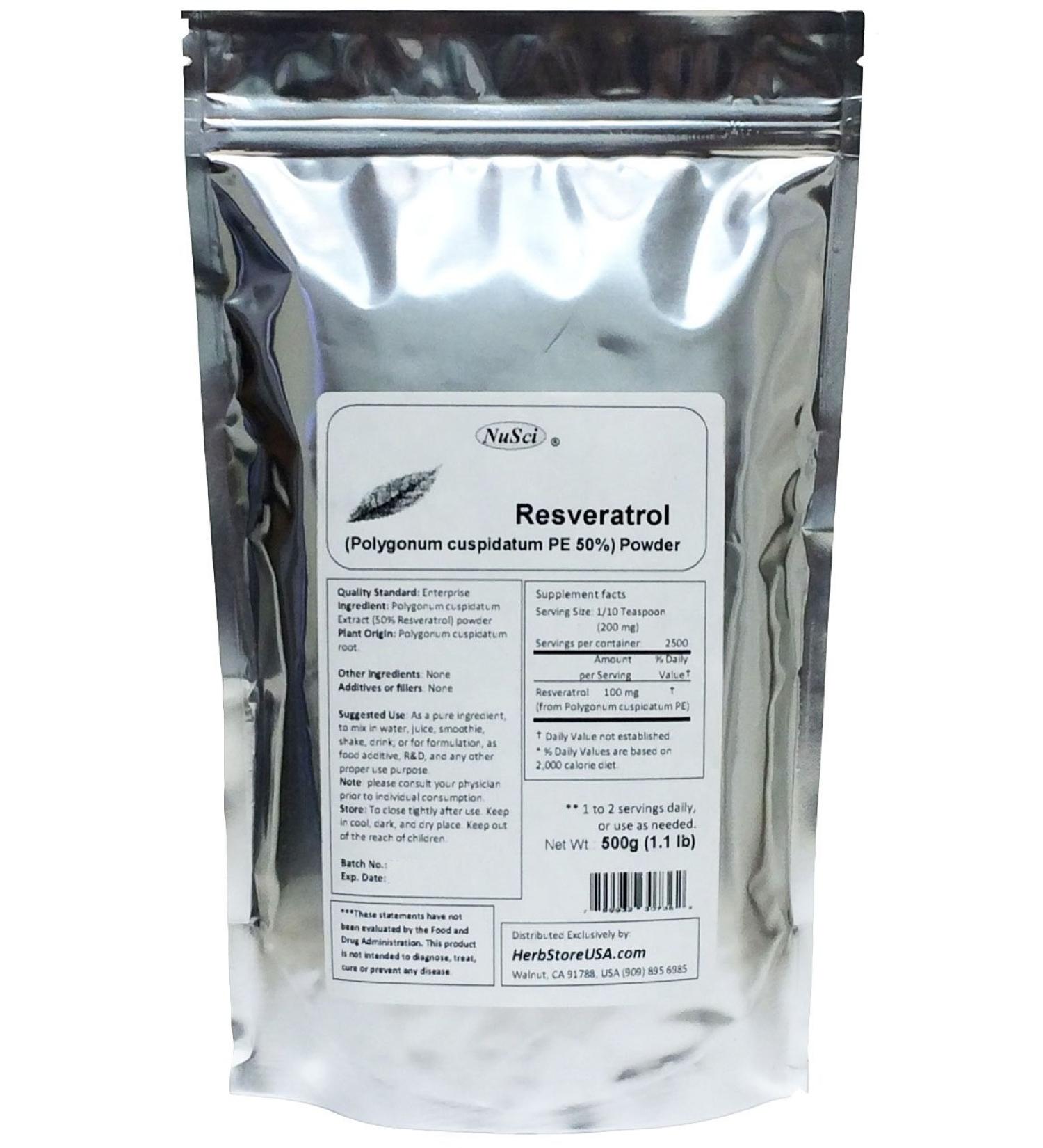 Pure Resveratrol Powder Standardized 50% Extracted from Polygonum Cuspidatum Root (500 Grams (1.1 lb)) 1.1 Pound (Pack of 1)