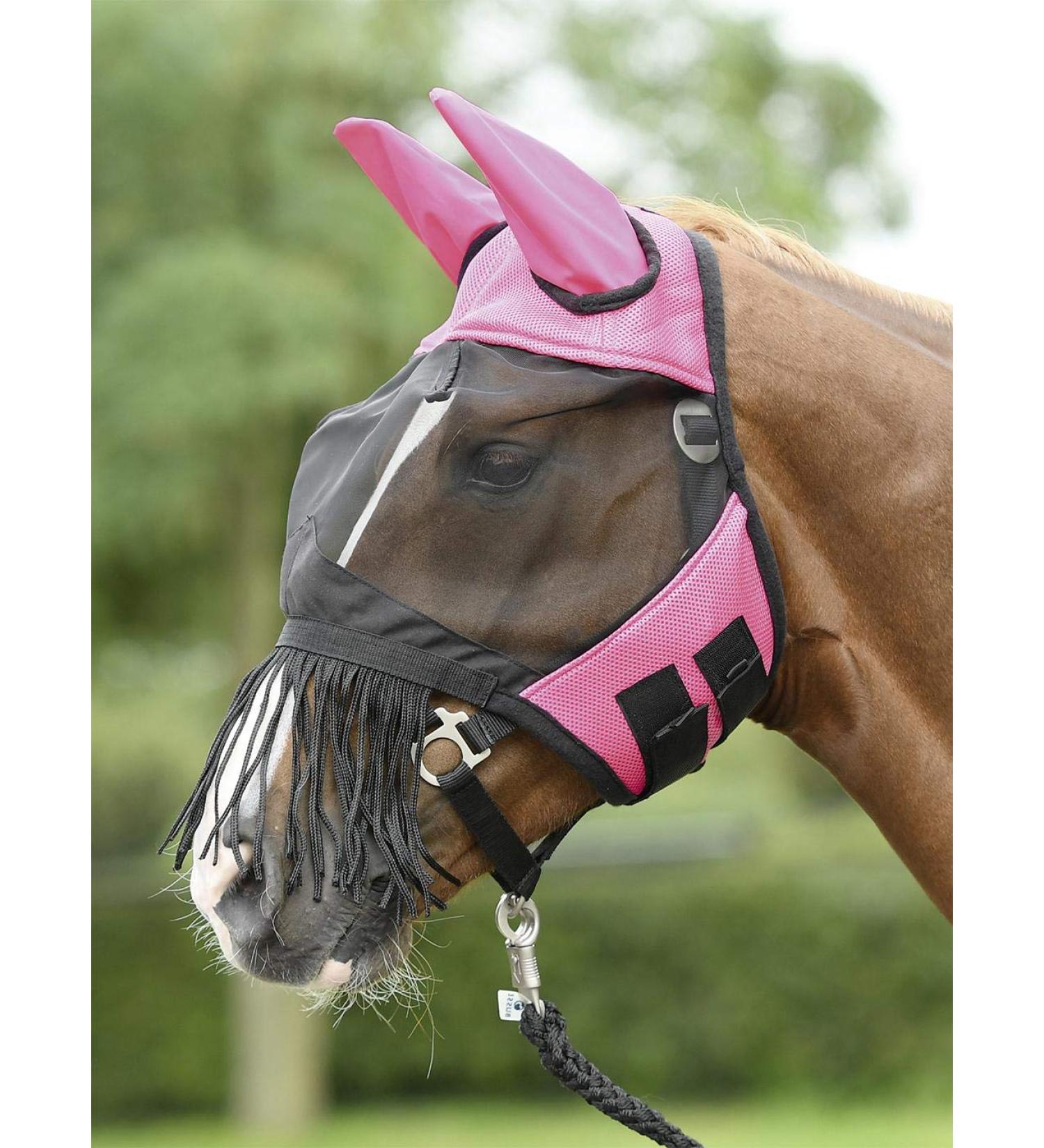 BUSSE Fly Mask Fly Cover FRINGES pink/black Shetty