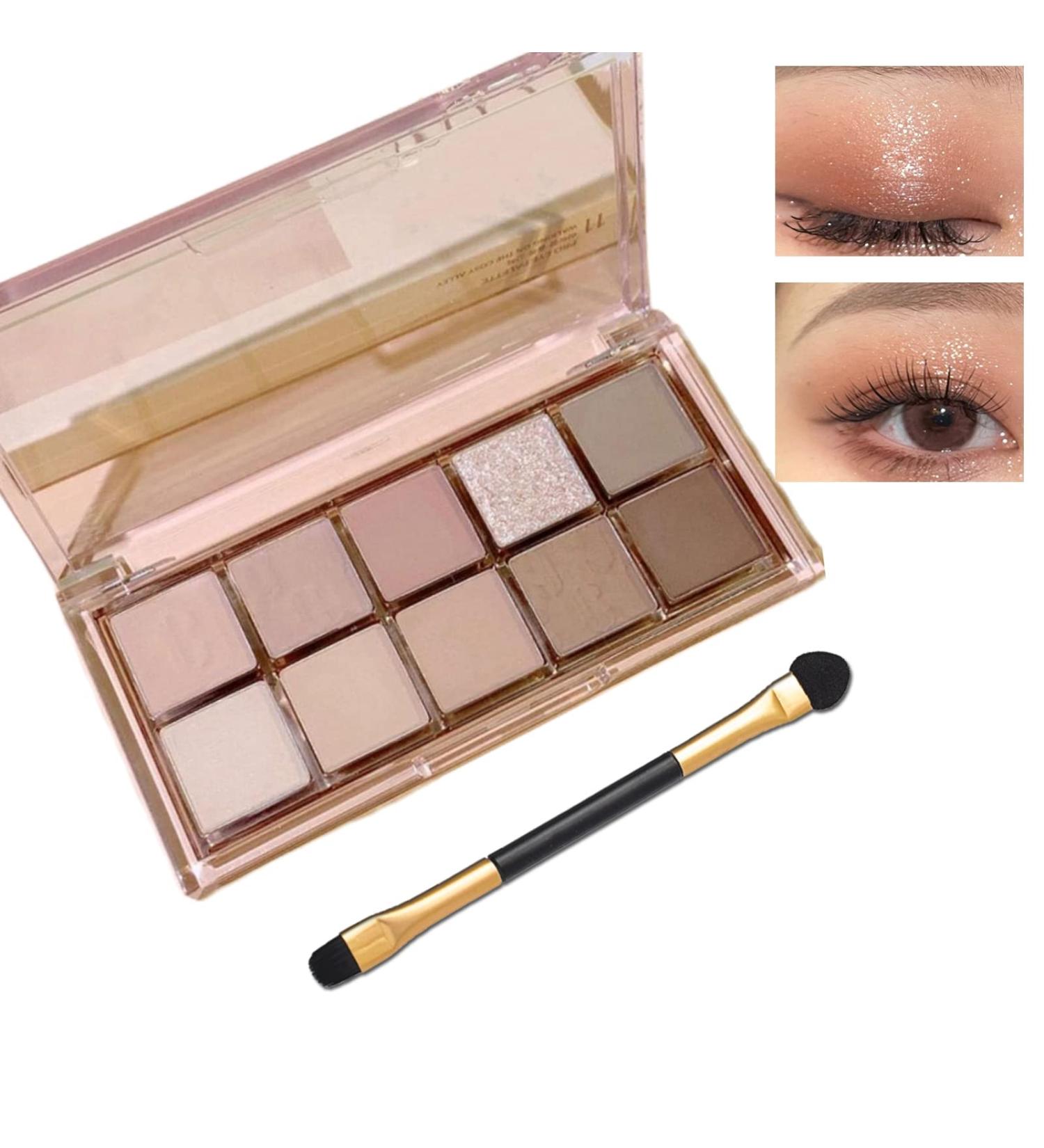 Rosarden 10-Color Eyeshadow Palette - Matte, Nude & Glitter Shades with Eyeshadow Brush - Highly Pigmented Neutral Shadows for Brown Eyes - Buy Online on GoSupps.com