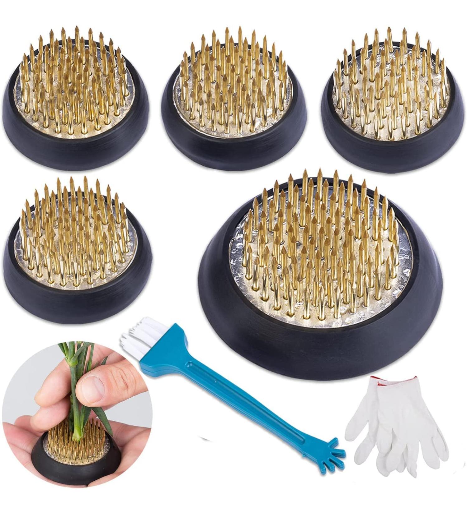 Metal Flower Frogs Round Arranger Set - 7 Pcs Floral Arrangement Pin Holder for Plant Decoration - Gold (1.3 Inch & 2 Inch) - Buy Online on GoSupps.com