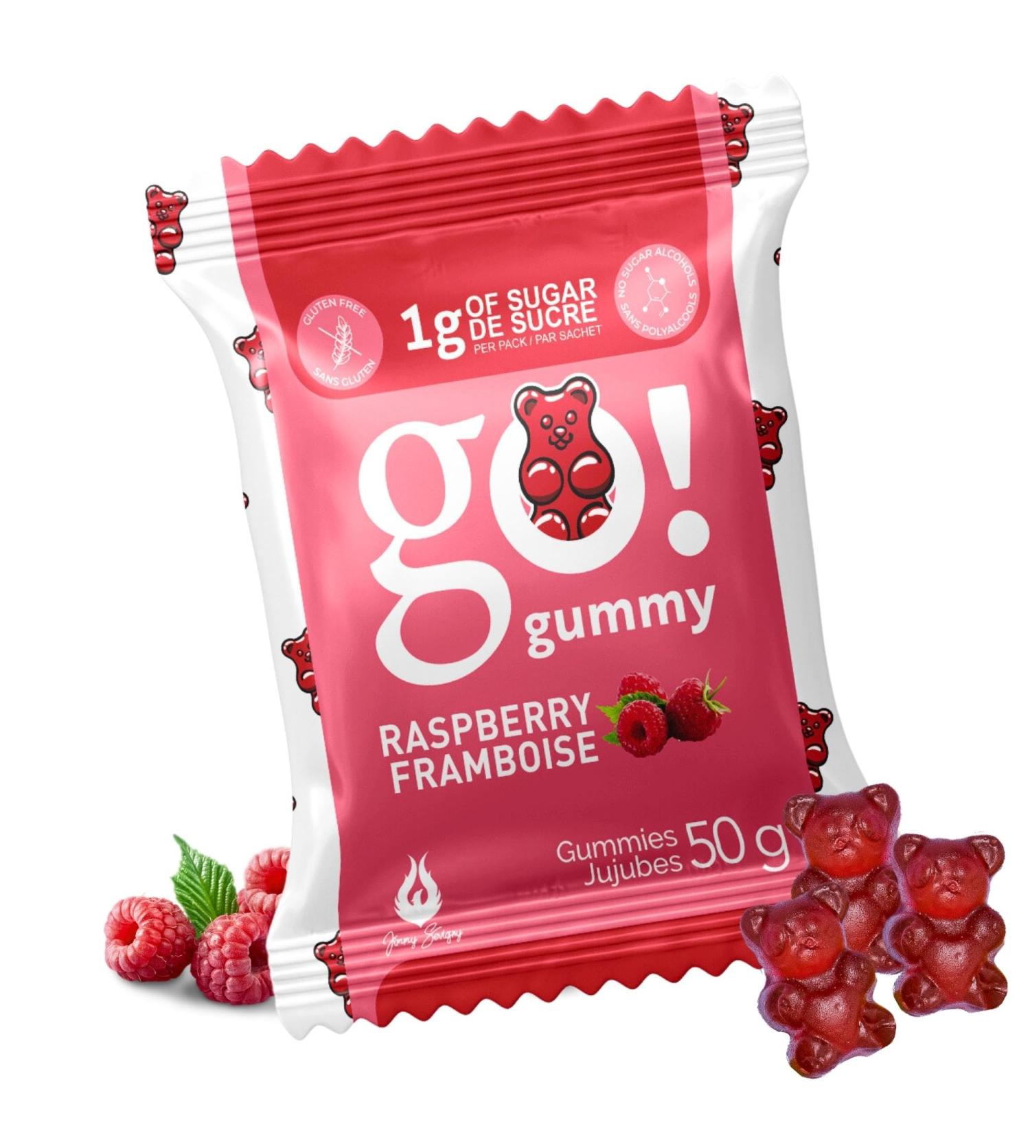 GoGummy Low Sugar (1g) Gummy Bears by Jimmy Sevigny | Raspberry Fruity Gummies | High Fiber No Sugar Alcohols Gluten Free | Pack of 12 x 50g Bags - Buy Online on GoSupps.com