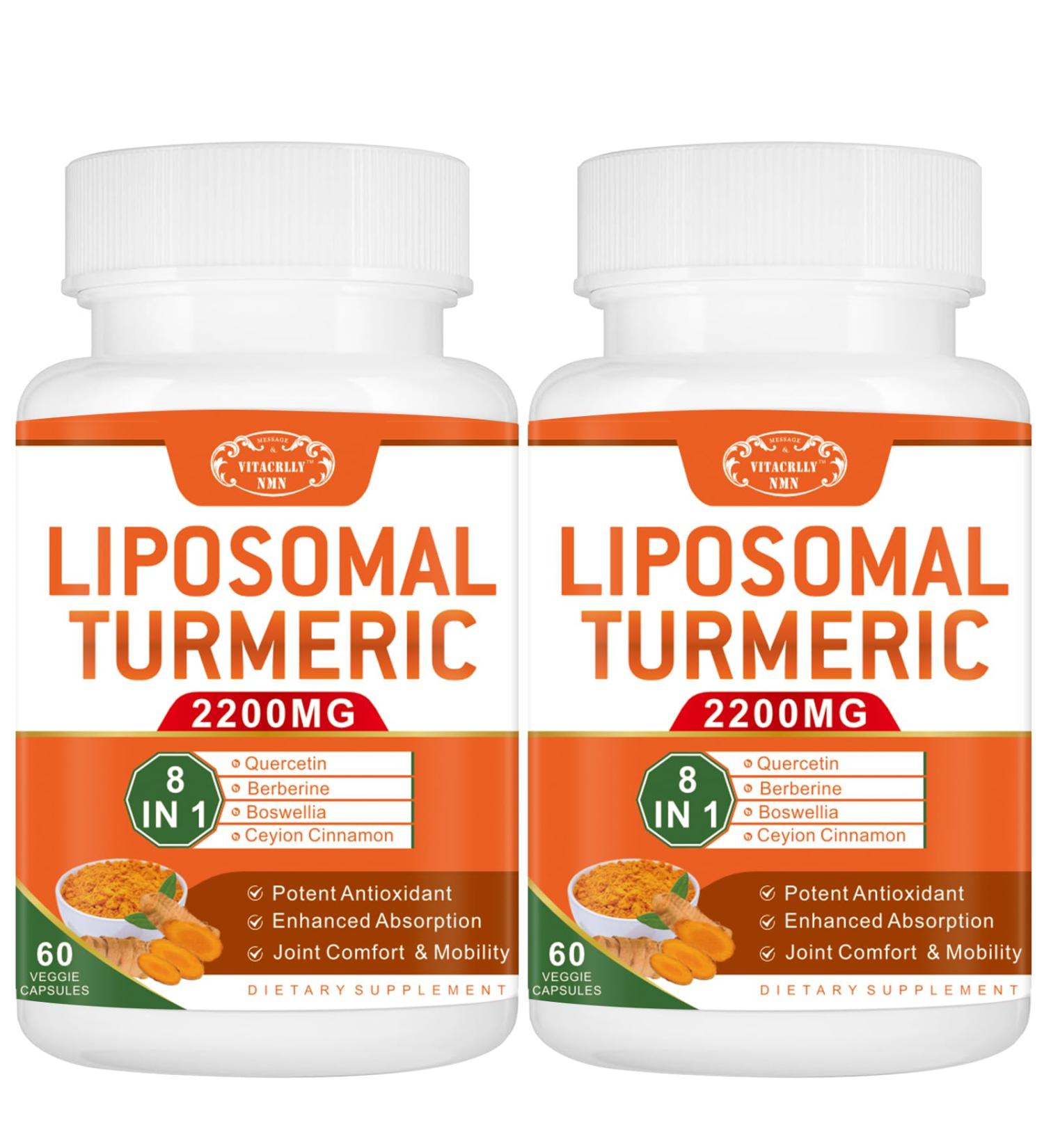 2200mg Liposomal Turmeric Curcumin Supplement with Black Pepper & Ginger Enhanced Absorption - 95% Curcumin Extract for Joint Support 120 Capsules