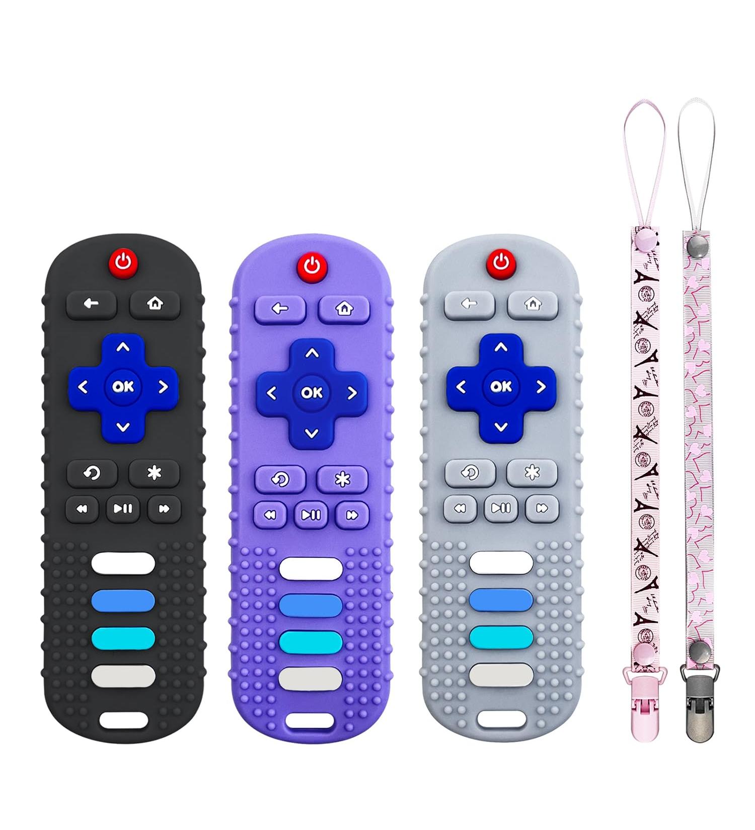 ROBBEAR Baby Teething Toys - Silicone Teethers for Babies 3-18 Months - TV Remote Control Shape Chew Toys - BPA Free Teether (Black/Grey/Purple) - Buy Online on GoSupps.com