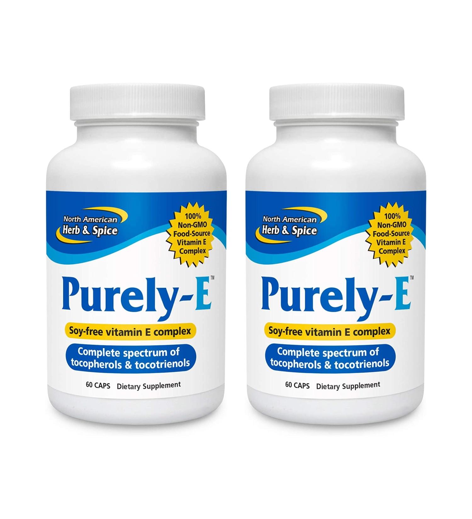 NORTH AMERICAN HERB & SPICE Purely-E - 60 Capsules Pack of 2 - Supports Healthy Hair Skin & Nails - From Sunflower Oil Pumpkin Seeds & African Red Palm Oil - Non-GMO - 120 Total Servings - Buy Online on GoSupps.com