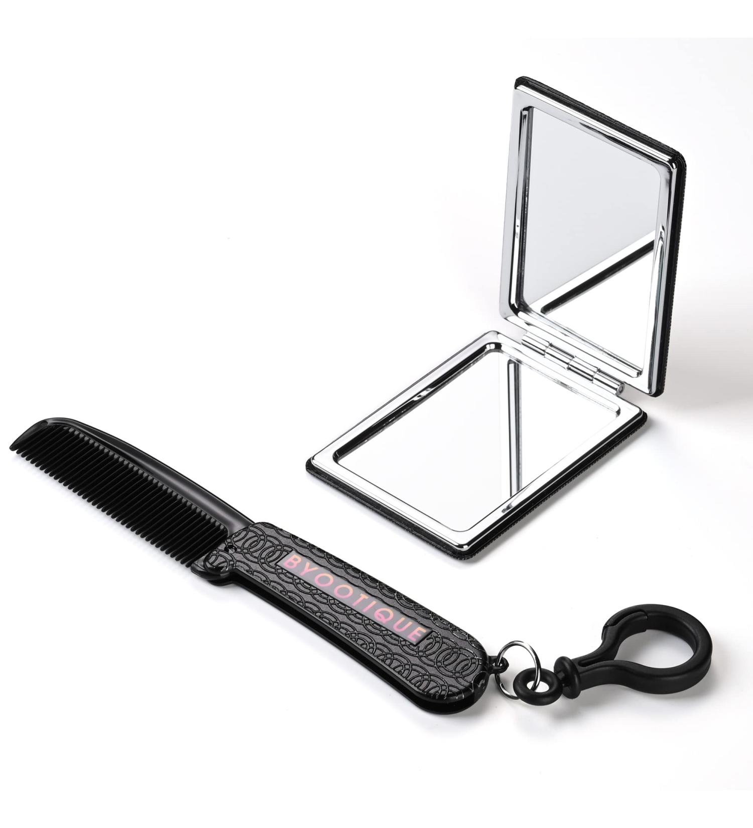 BYOOTIQUE Portable Makeup Vanity Mirror with x1 and x2 Magnification + Folding Comb - Travel Pocket Set (Style 1) - Buy Online on GoSupps.com