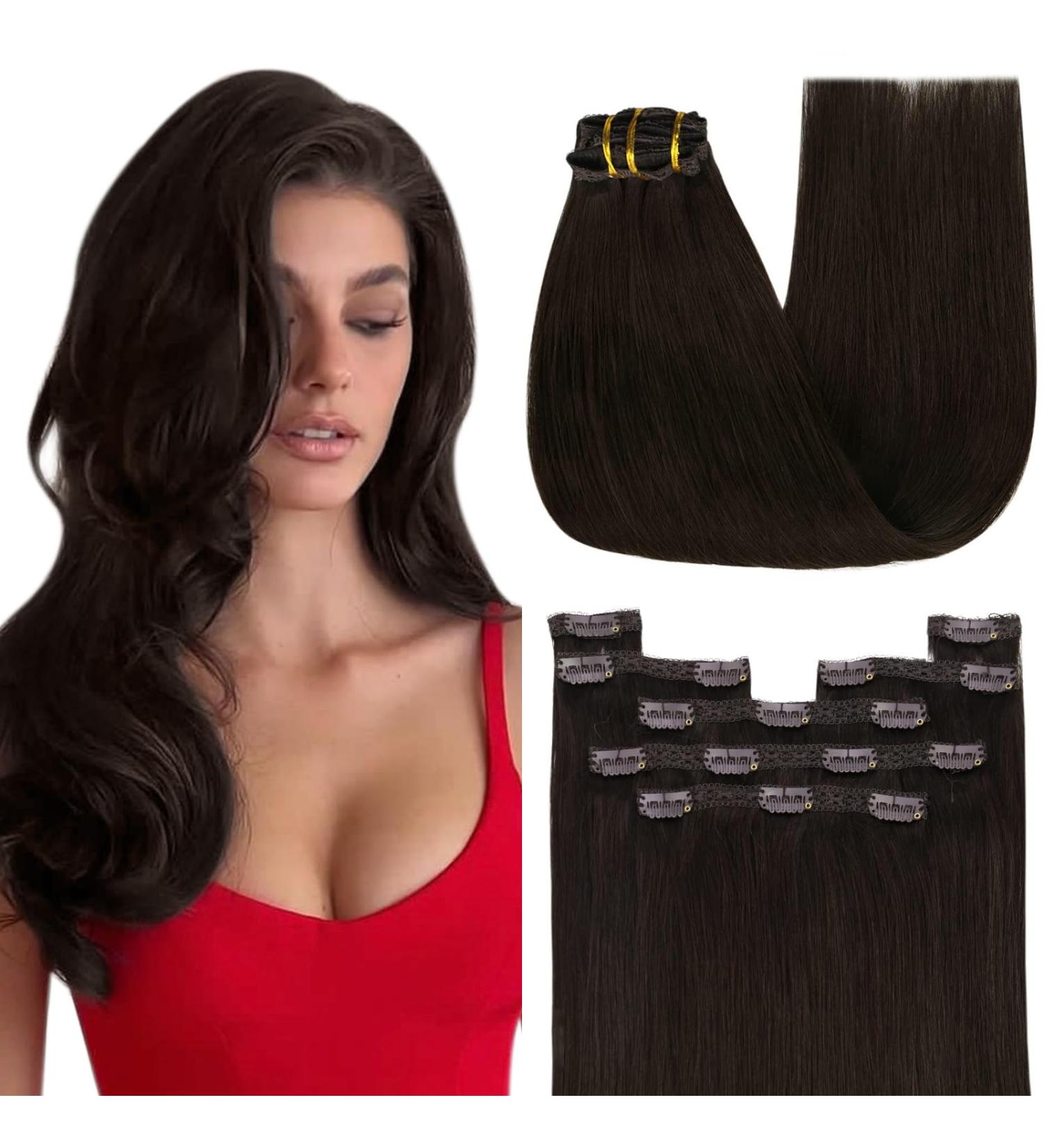 Youngsee Clip In Extensions - 50 cm Dark Brown Remy Real Hair 120g Invisible & Smooth Clip-ins - Buy Online on GoSupps.com