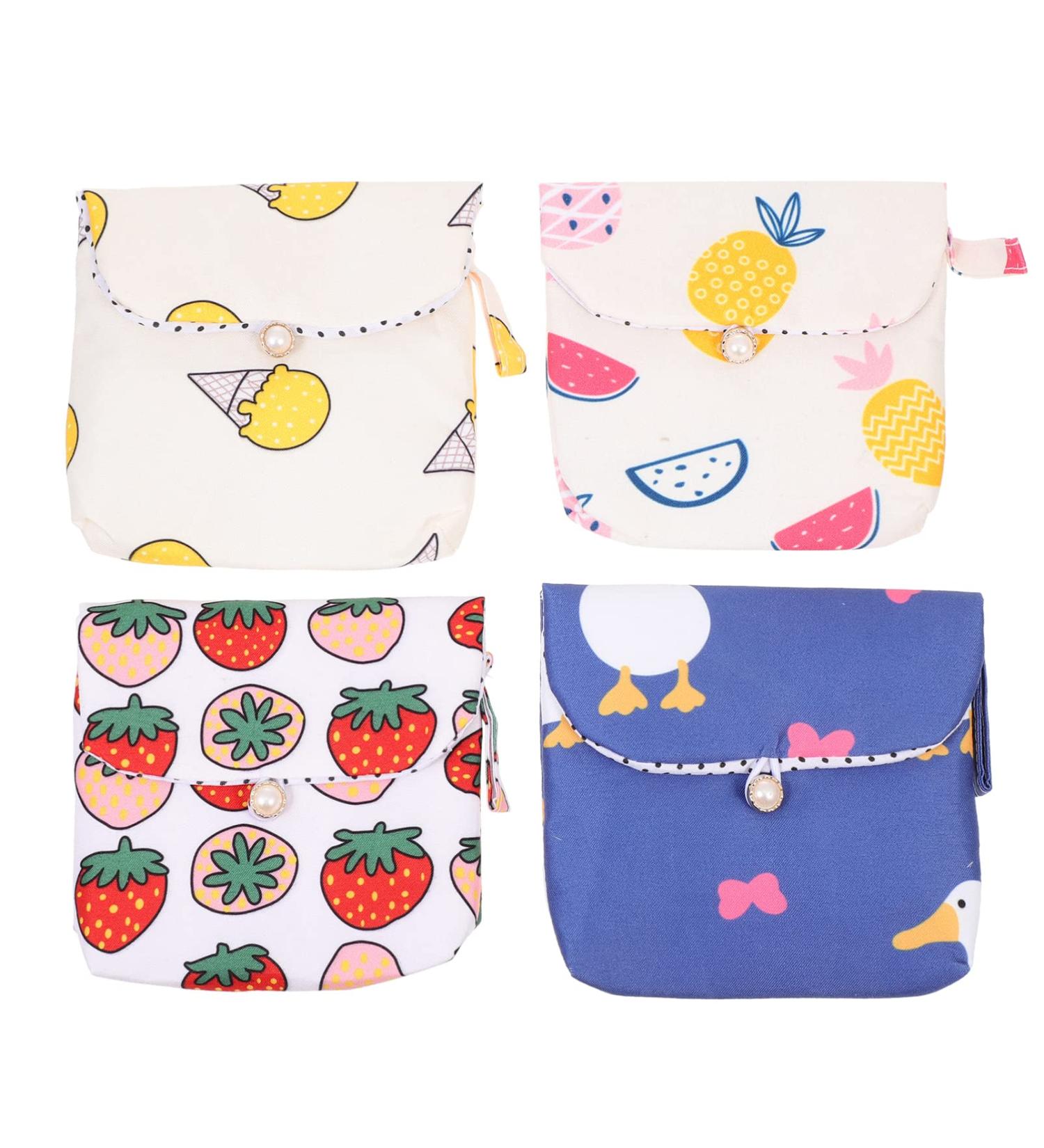 Nuobesty 4PC Mini Wet Bags - Reusable Cotton Breast Pads & Menstrual Sanitary Napkin Bags for Moms | Cartoon Design - Buy Online on GoSupps.com