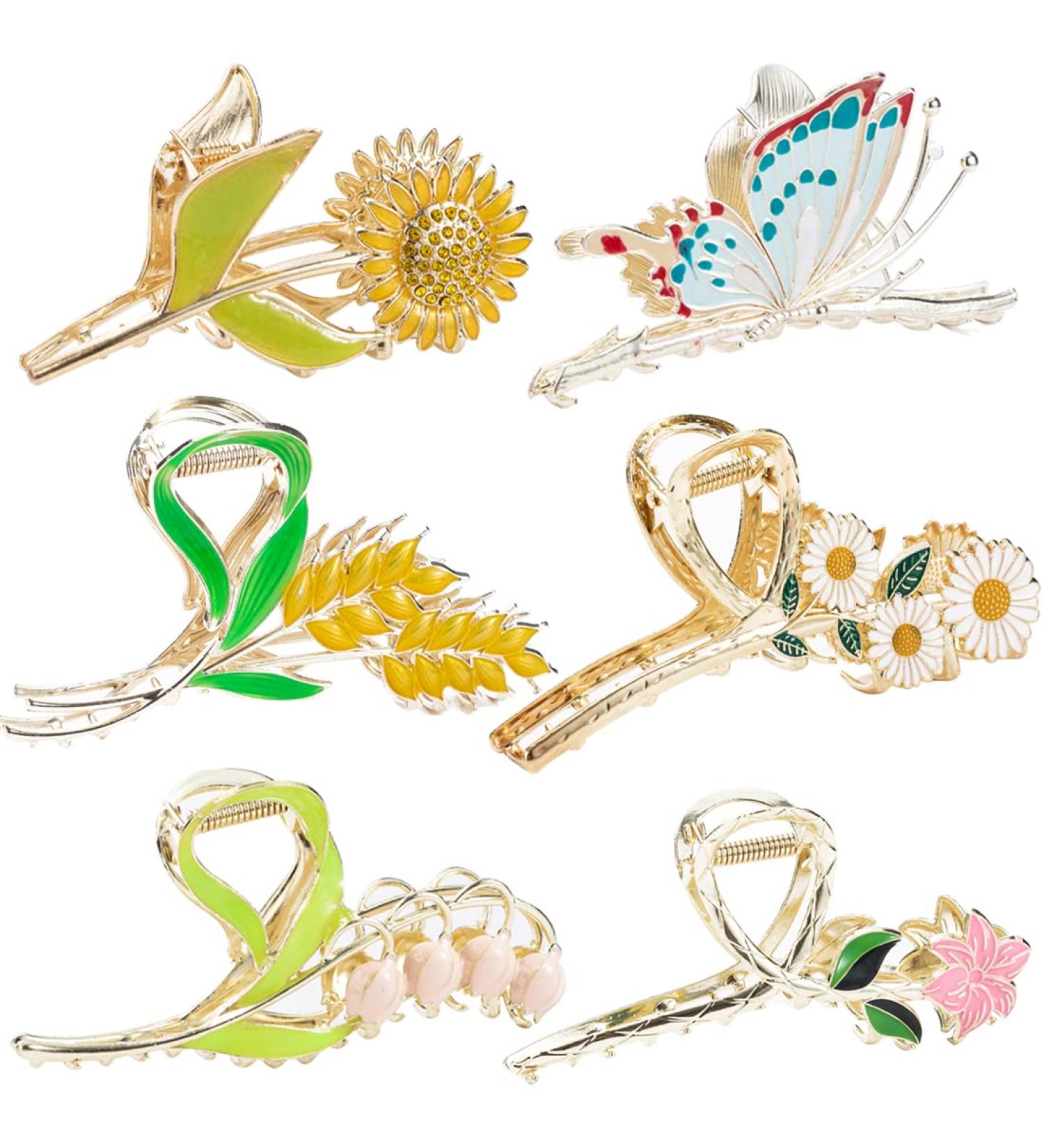 6 Pcs Flower Claw Clip Hair Accessories for Women & Girls - Strong Hold, Nonslip Metal Hair Clips in 6 Styles - Perfect for Long Thick or Thin Hair - Buy Online on GoSupps.com