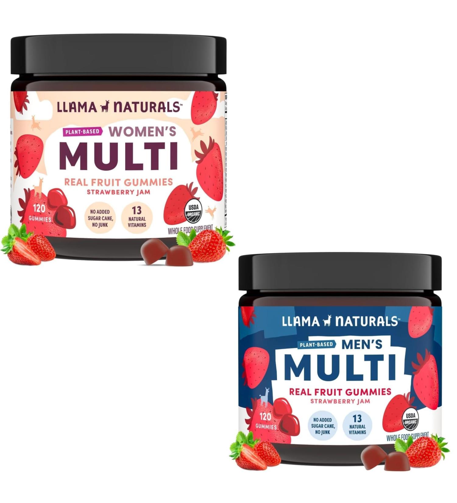 Llama Naturals Men and Women Multivitamin Vegan Organic Gummies with Vitamin D C and K Real Fruit Gummy Vitamins Chewable Multivitamin Supplement Strawberry 120 Ct - Buy Online on GoSupps.com
