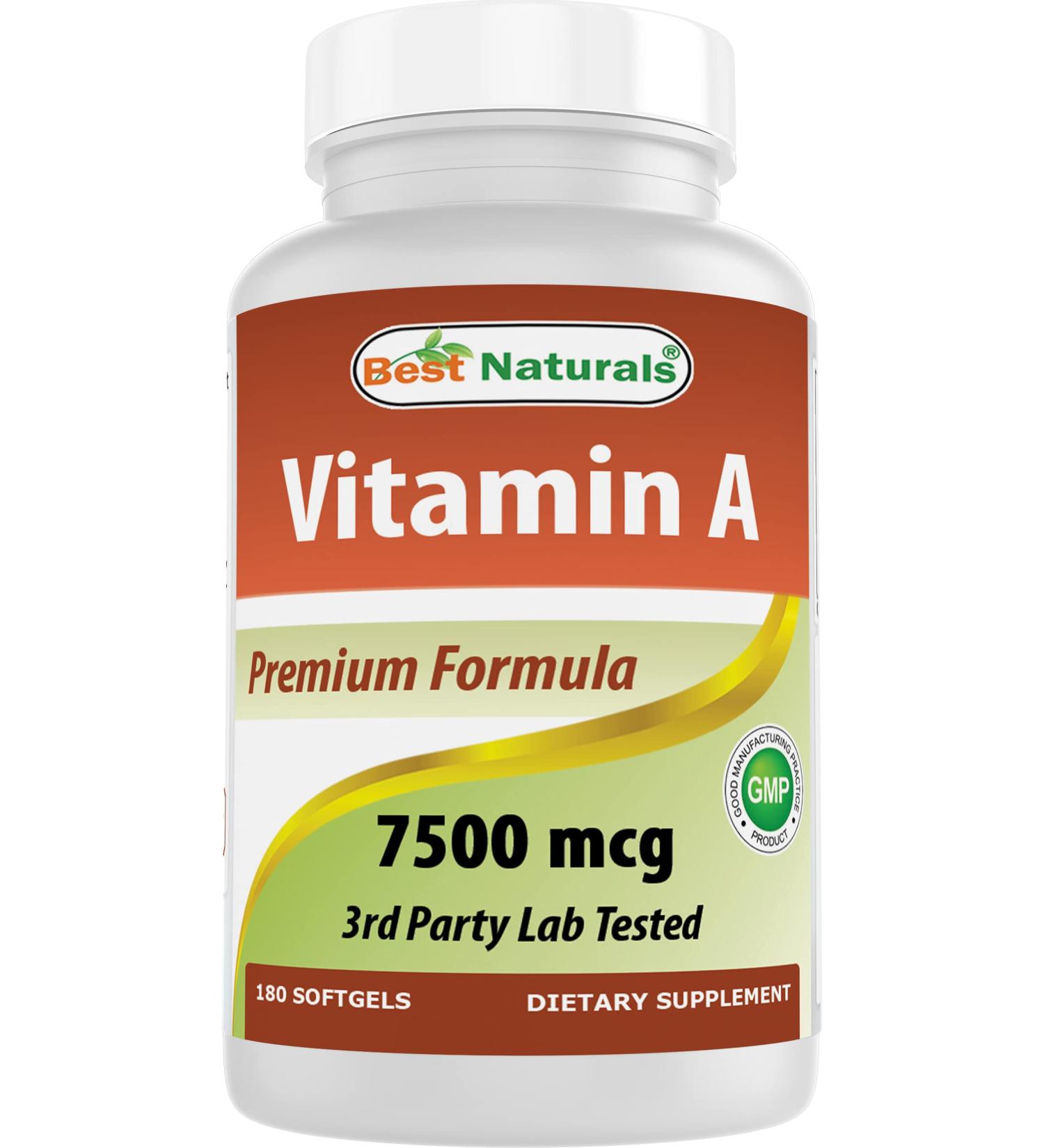 Best Naturals Vitamin A 25000 IU Softgels - Supports Healthy Vision, Immune System & Growth - 180 Count - Buy Online on GoSupps.com