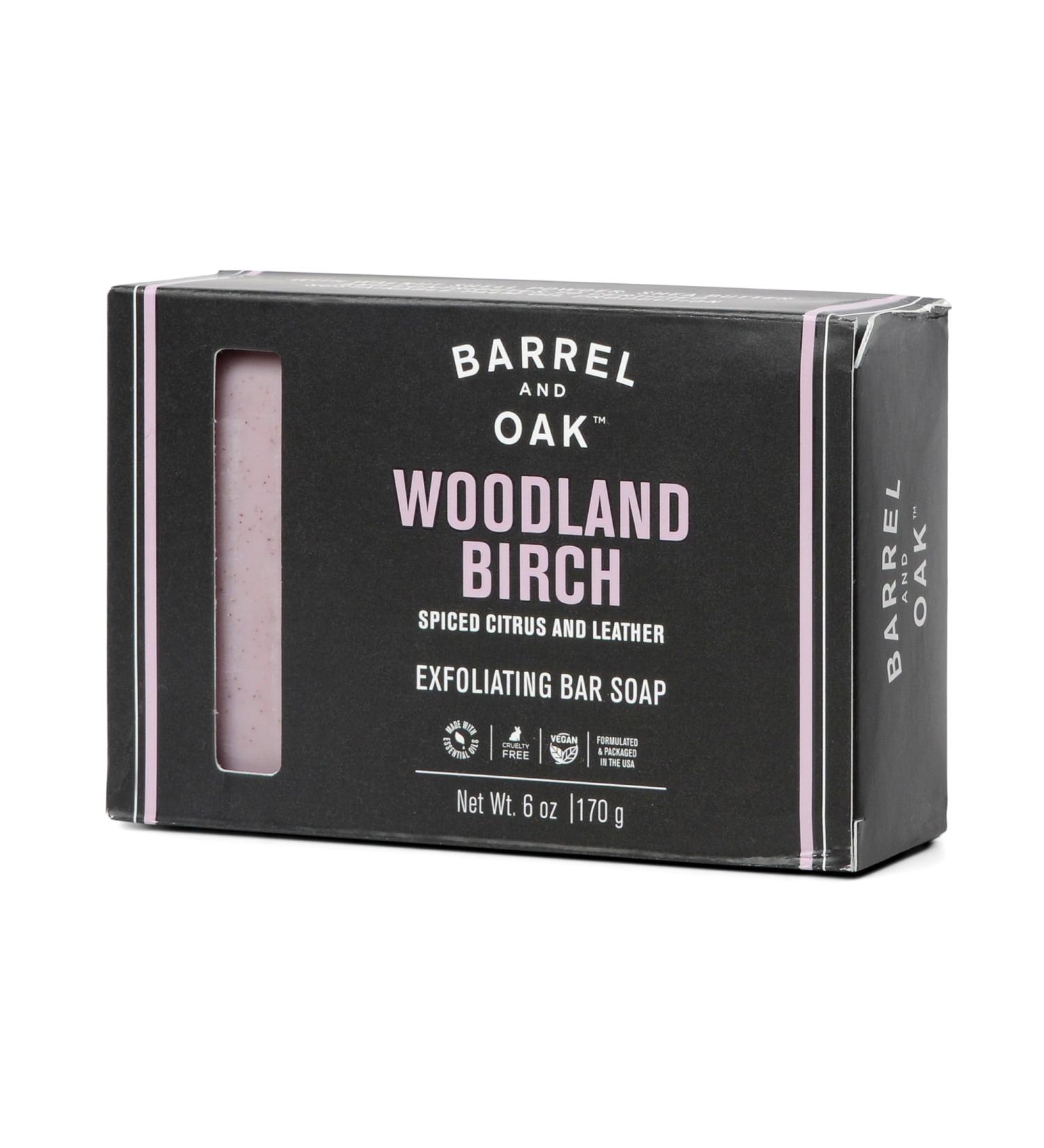 Barrel & Oak Exfoliating Bar Soap for Men - Deep Clean Pores Removes Dead Skin Vegan Sustainable Palm Oil & Charcoal Powder - Woodland Birch 6 oz - Buy Online on GoSupps.com