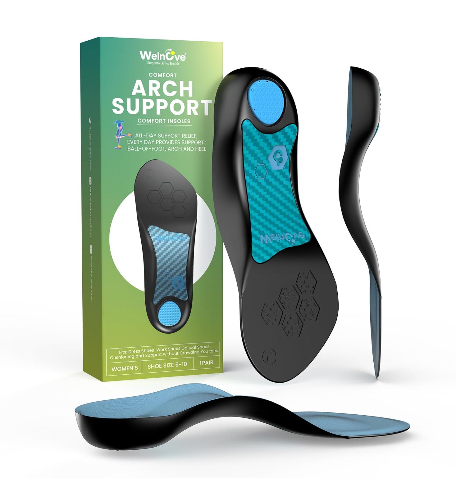 Welnove Plantar Heel Insoles Arch Support & Anti-Slip Cushions for Heel Pain Relief Ideal for Flat Feet & Heel Spurs Unisex Sizes 6-10 (Women) & 6-8 (Men) - Shop Internationally Now - Buy Online on GoSupps.com