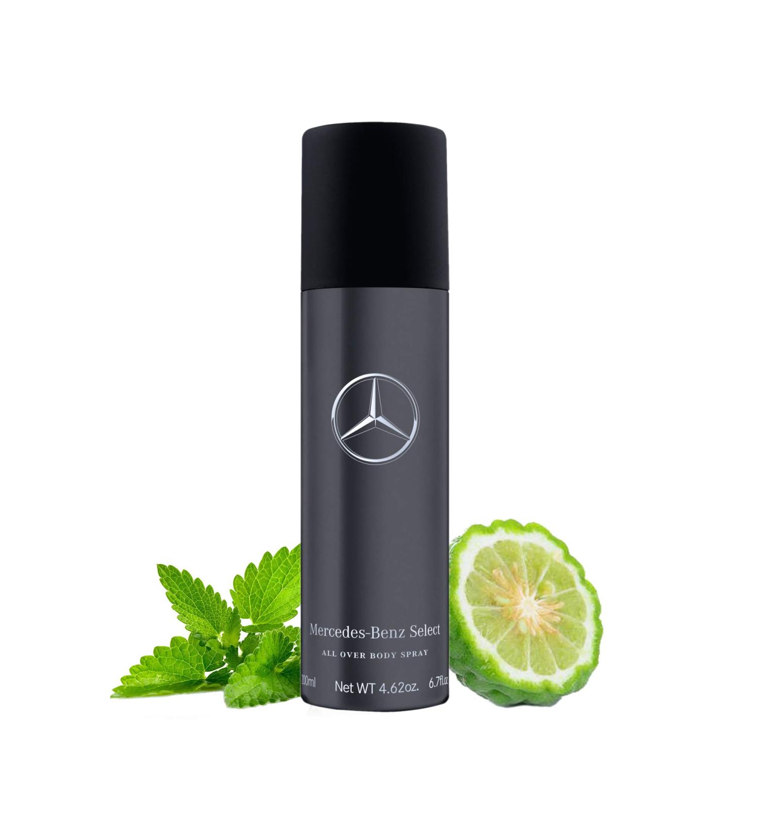 Mercedes-Benz Select All Over Body Spray - Woody Amber Fragrance for Men with Bergamot and Musk - All Day Freshness - Ideal Gift for Men - 6.7 oz - Buy Online on GoSupps.com