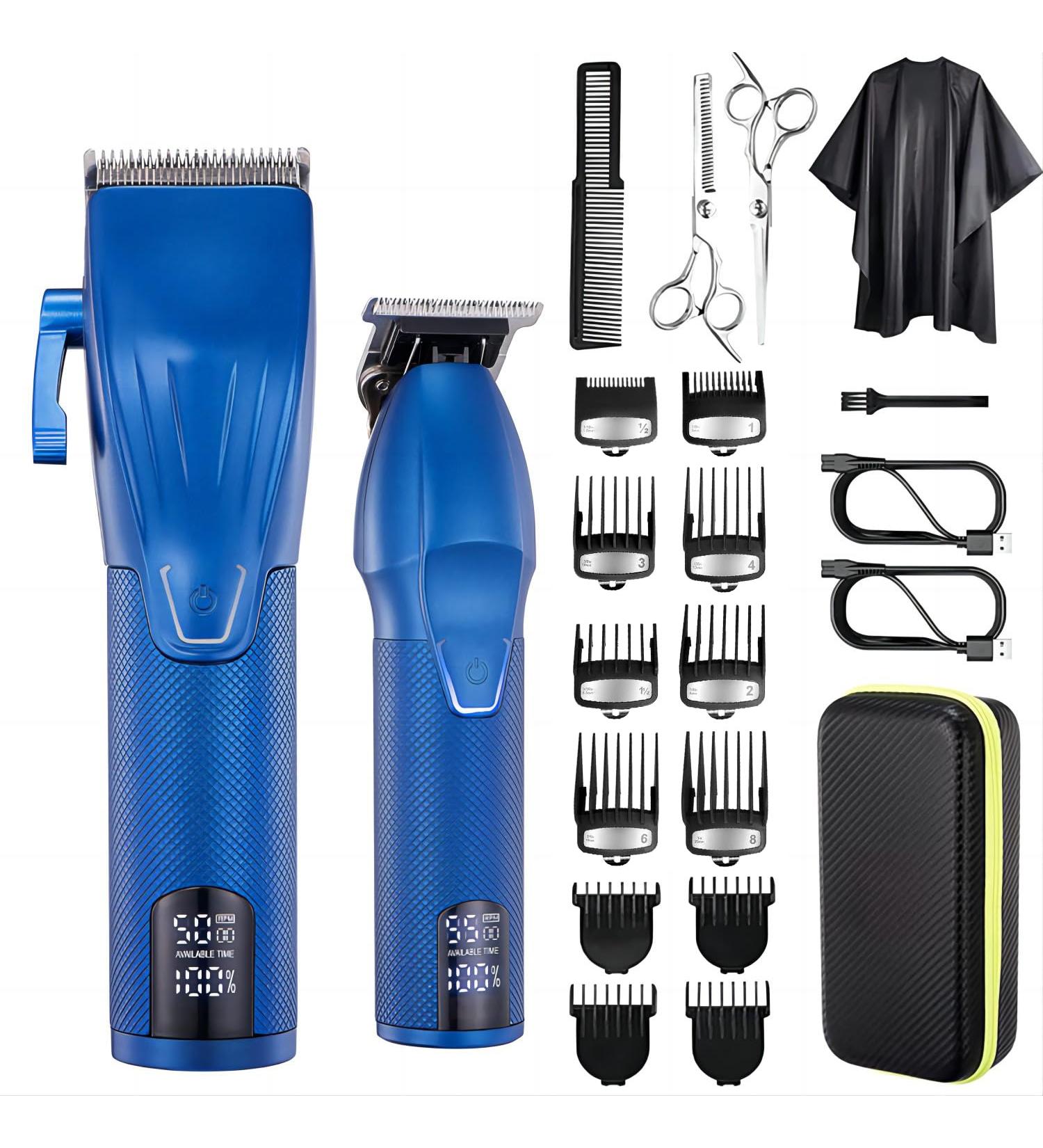 Professional Hair Clippers & Beard Trimmer Kit - Cordless T-Blade Edgers for Men | Rechargeable Hair Cutting Tools | Ideal Christmas Gifts (Blue - Buy Online on GoSupps.com