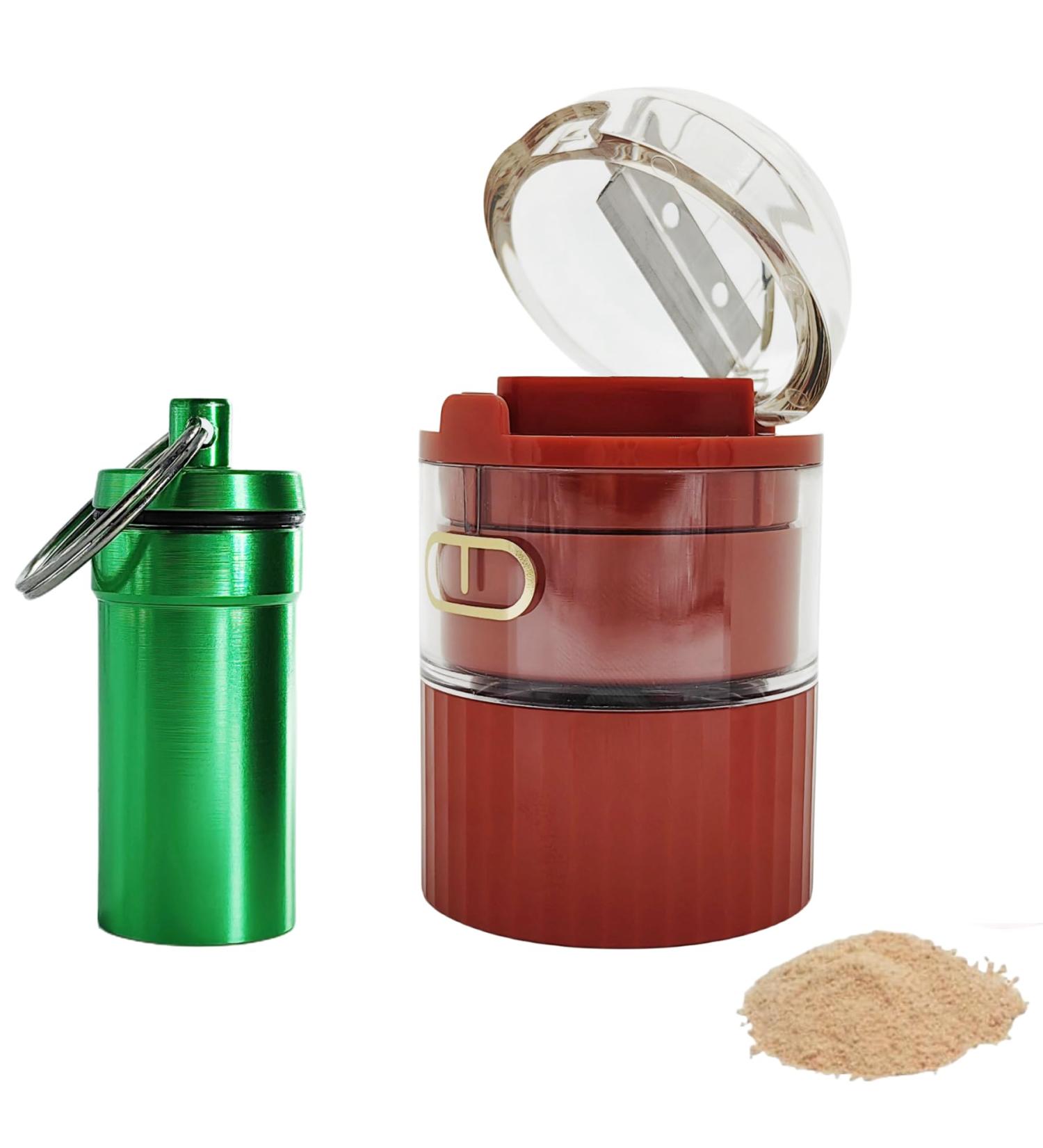 Multifunctional Pill Crusher & Grinder - Stainless Steel Blade - Crushes Vitamins Tablets & Medicines - Includes Removable Drinking Cup & Metal Vial - Red - Buy Online on GoSupps.com
