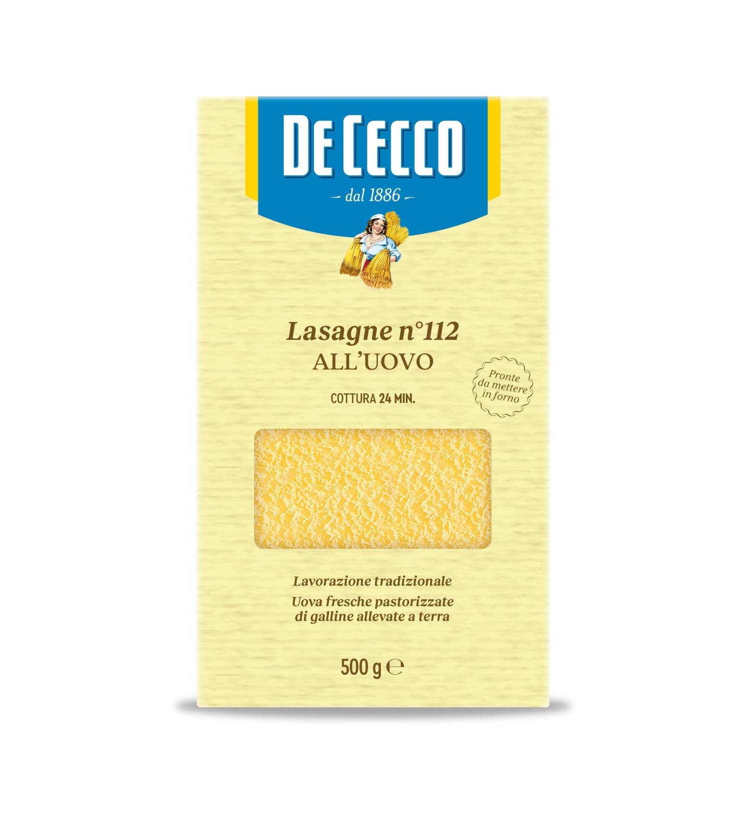 De Cecco Lasagna All'uovo n.112 (500g) - Authentic Italian Pasta for Delicious Homemade Lasagna - Buy Online on GoSupps.com