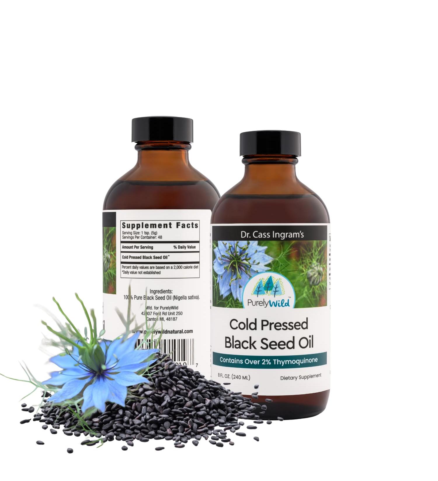 PURELY WILD Black Seed Oil - Formulated by Dr. Cass Ingram - 100% Cold Pressed Nigella Sativa Oil - Immune Support Supplement - Non-GMO, Unrefined, No Additives - 8 fl oz - Buy Online on GoSupps.com