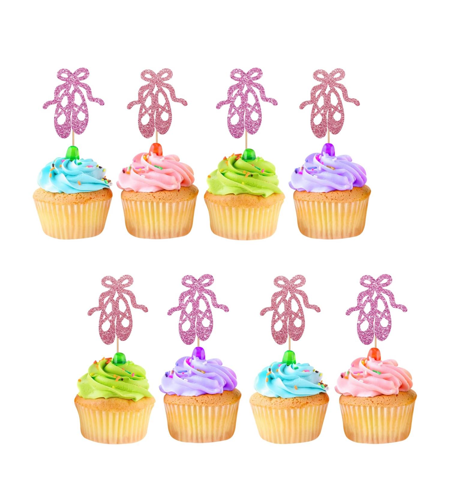 ROSTYAKZ 24pcs Ballet Cupcake Toppers Ballet Shoes Cupcake Toppers Pink Glitter Ballerina Cake Decoration for Girl Ballet Themed Baby Shower/Birthday Party Supplies - Buy Online on GoSupps.com
