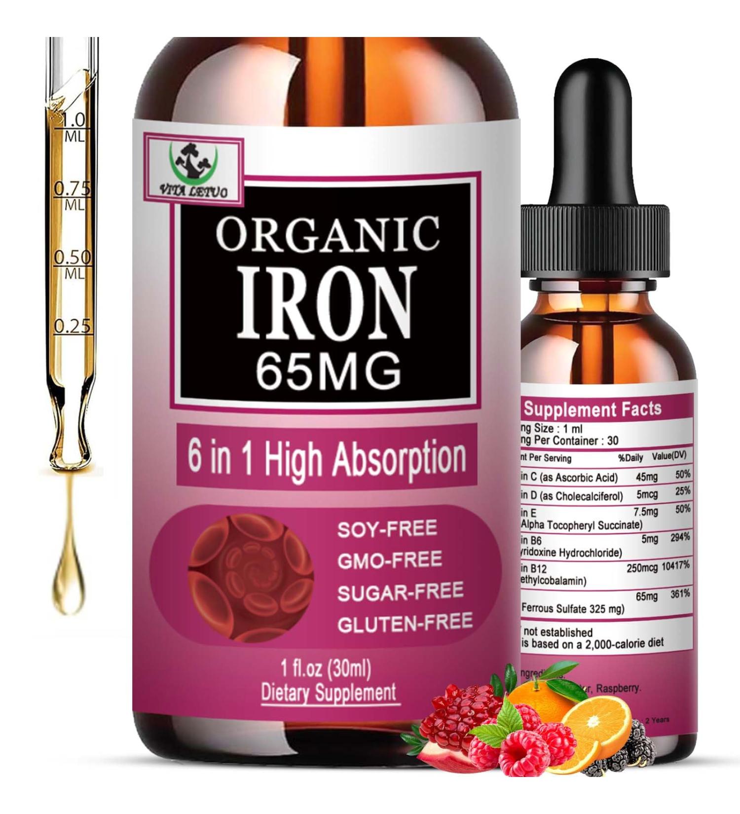 Iron Supplement for Women with Vitamin C 6-in-1 Liquid Supplement w/Vitamin B12 Vitamin B6 High Absorption Liquid Iron Drops for Red Blood Cells & Immune Support Non-GMO Gluten Free - Buy Online on GoSupps.com