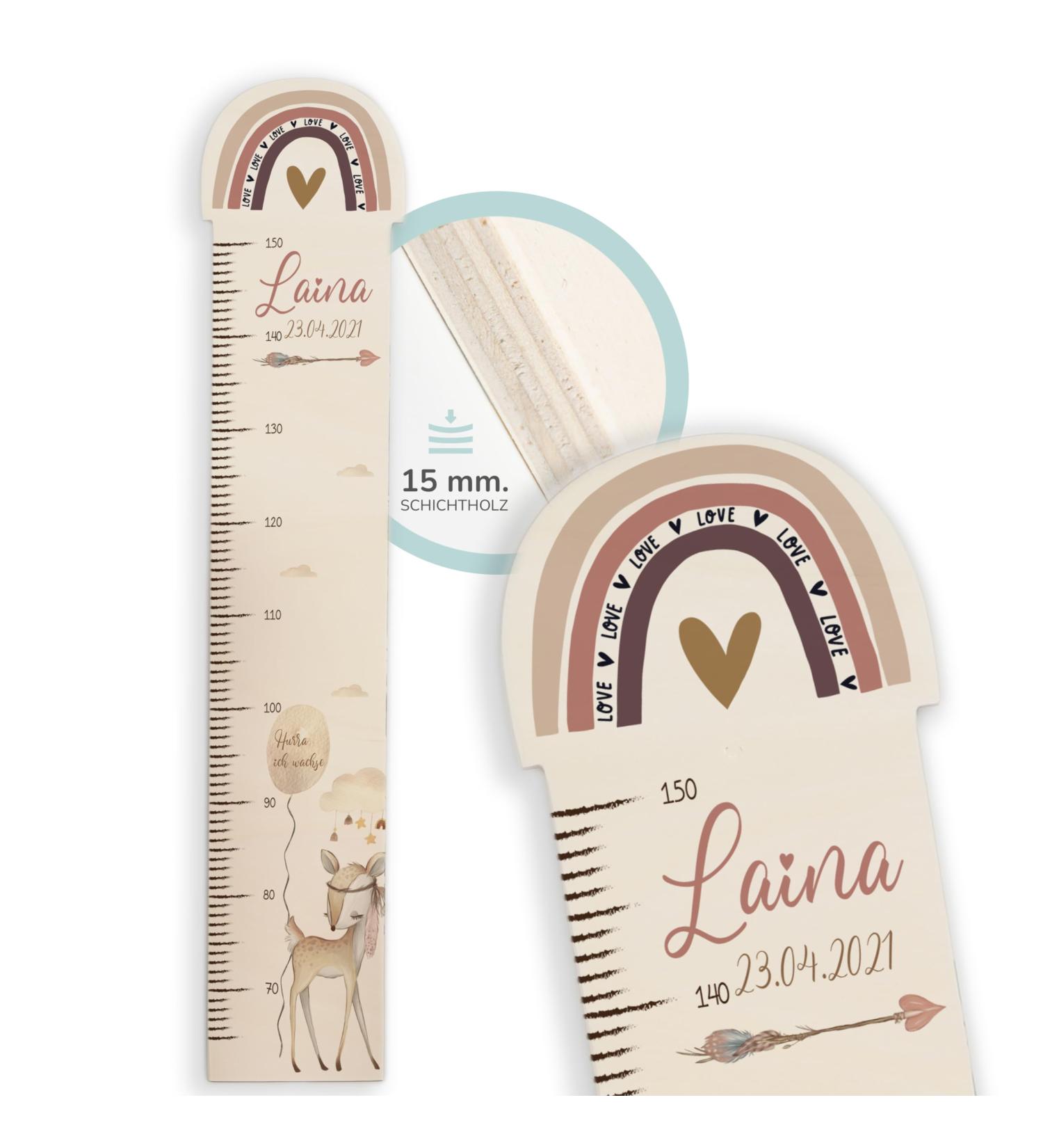 Personalized Kidsmood Yardstick for Children - Custom Wooden Growth Chart with Rainbow Brass | Unique Baby & Toddler Room Decor - Buy Online on GoSupps.com