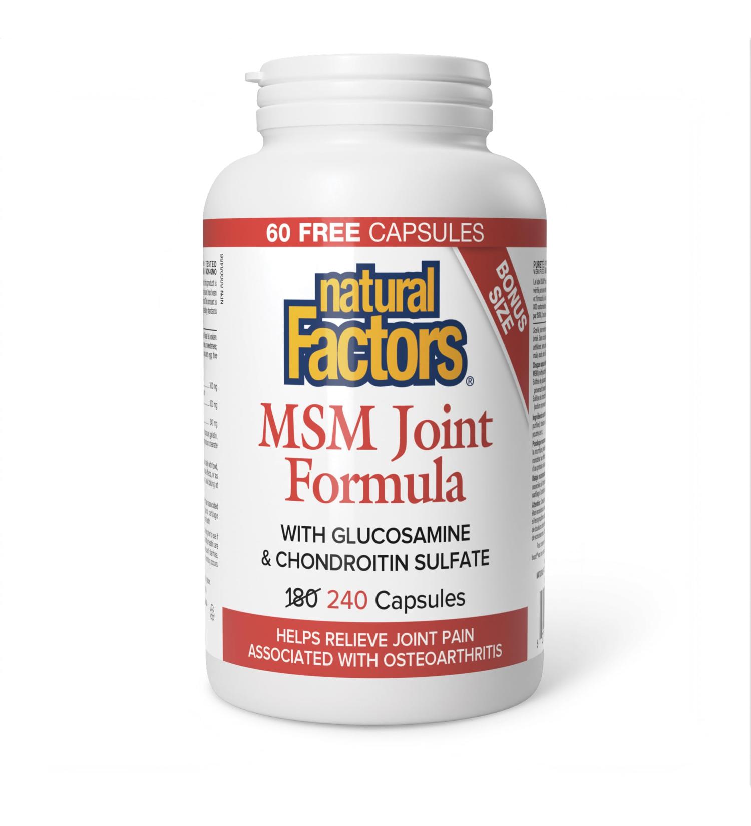 Natural Factors MSM Joint Formula Bonus Size - 240 capsules - Buy Online on GoSupps.com