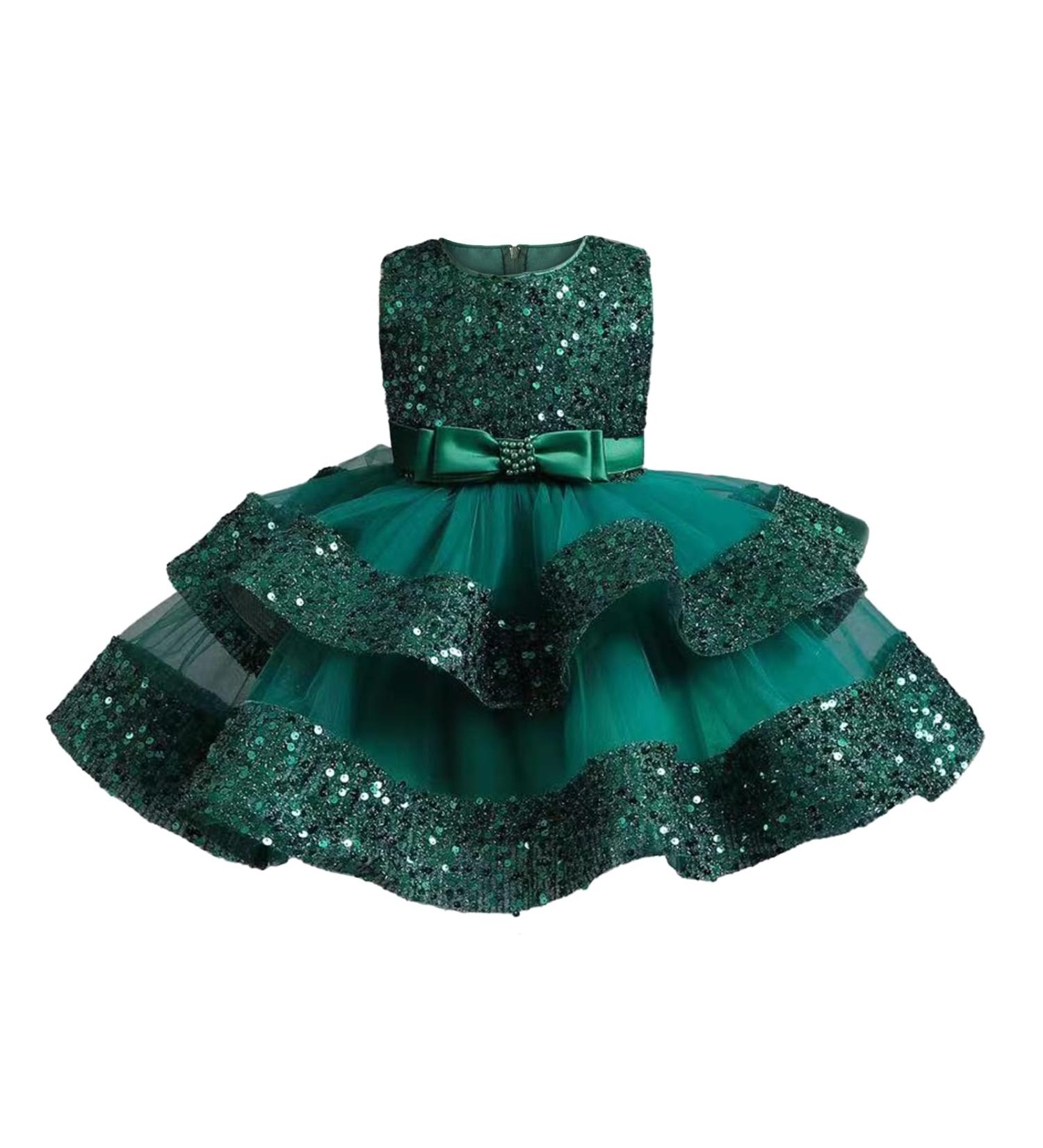 Miipat Baby Girl Tulle Sequin Princess Dress | Sleeveless Formal Party Dress for Flower Girls | 4-5 Years | Green - Buy Online on GoSupps.com
