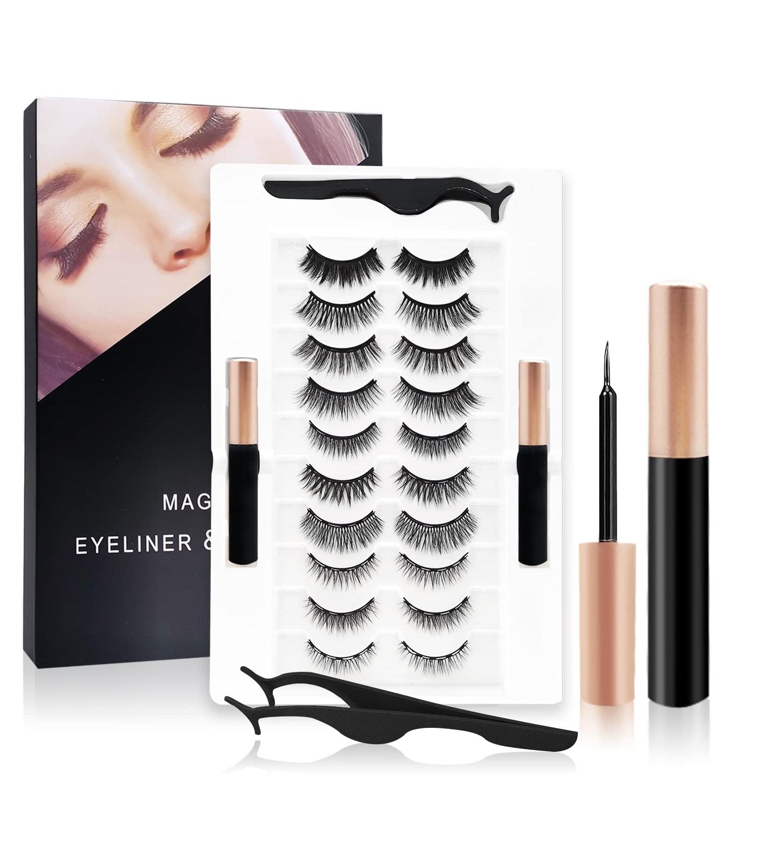 Magnetic Eyelashes Kit with Eyeliner - Natural Looking 10 Pairs | Reusable 3D False Lashes Pack with Tweezers - No Glue Needed! - Buy Online on GoSupps.com