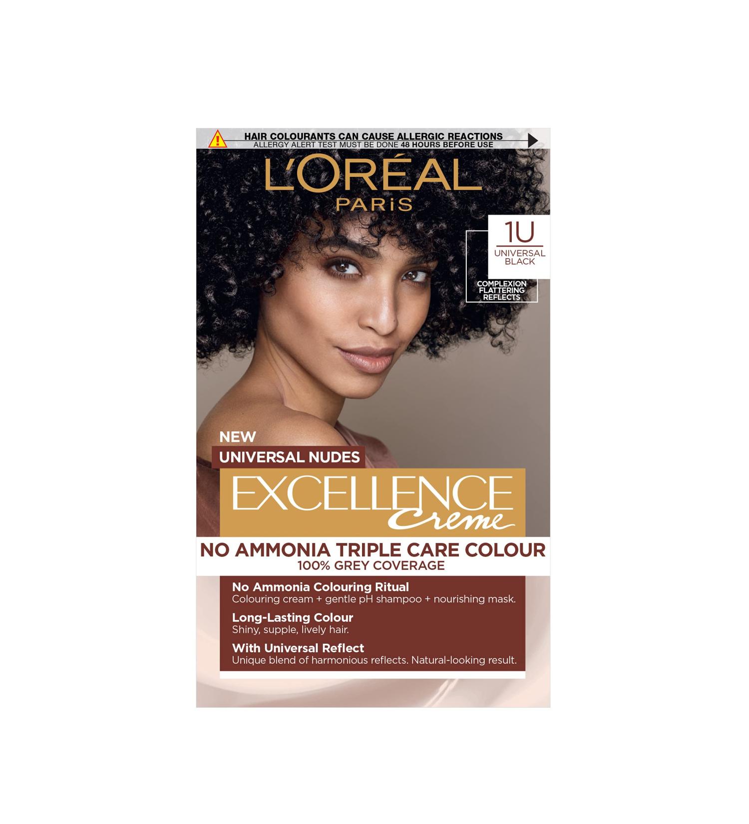  L'Oreal Paris L'Or al Paris Ammonia-Free Permanent Hair Color 1U Universal Black Flattering complexion with highlights up to 100% gray coverage all hair types Excellence Cr me Universal Nudes 1 - Buy Online on GoSupps.com