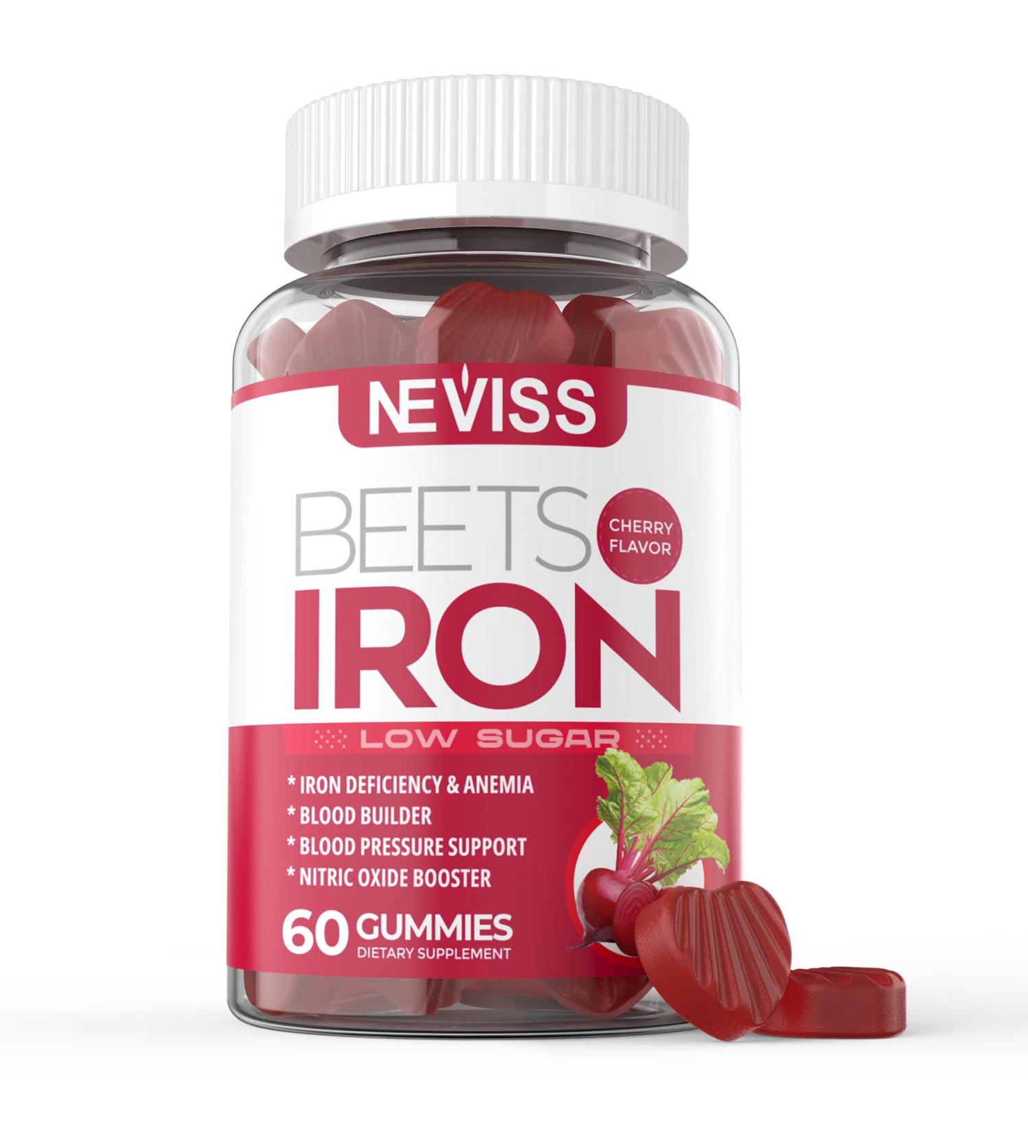 Iron Gummies 12.5 mg - Carbonyl Iron Supplement Gummies with Vitamin C B12 Folic Acid & Beetroot to Support Blood Health Energy Immunity - Iron Supplement for Women Men Vegan Cherry Flavor