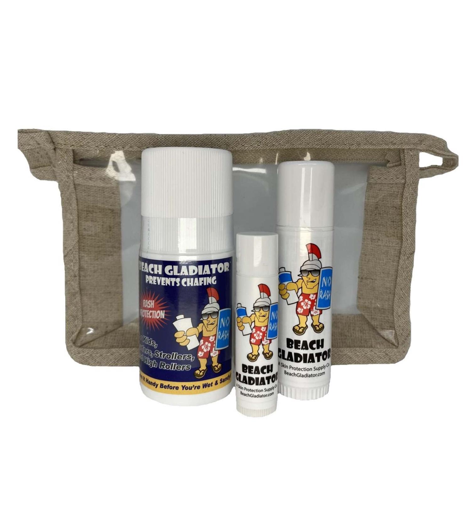 Beach Gladiator Skin Protection 3 Pack with Anti-Rash Sunstick and Lipbalm in Hemp Zipper Bag - Buy Online on GoSupps.com