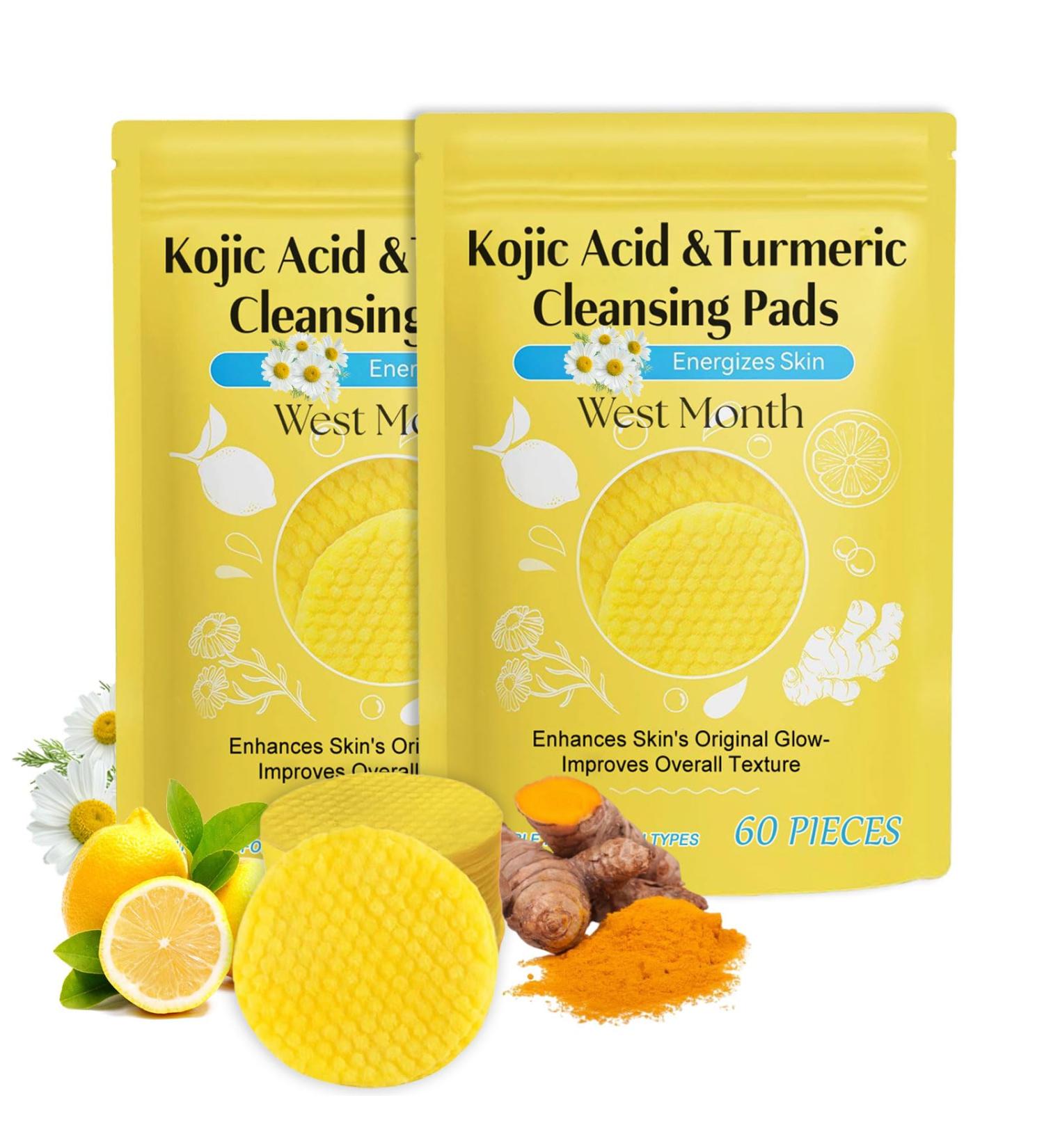 Turmeric Kojic Acid Pads 60 Pads Turmeric Cleansing Pads for Face Help Balance Skin Fat and Water Gentle and Non-Irritating - Buy Online on GoSupps.com