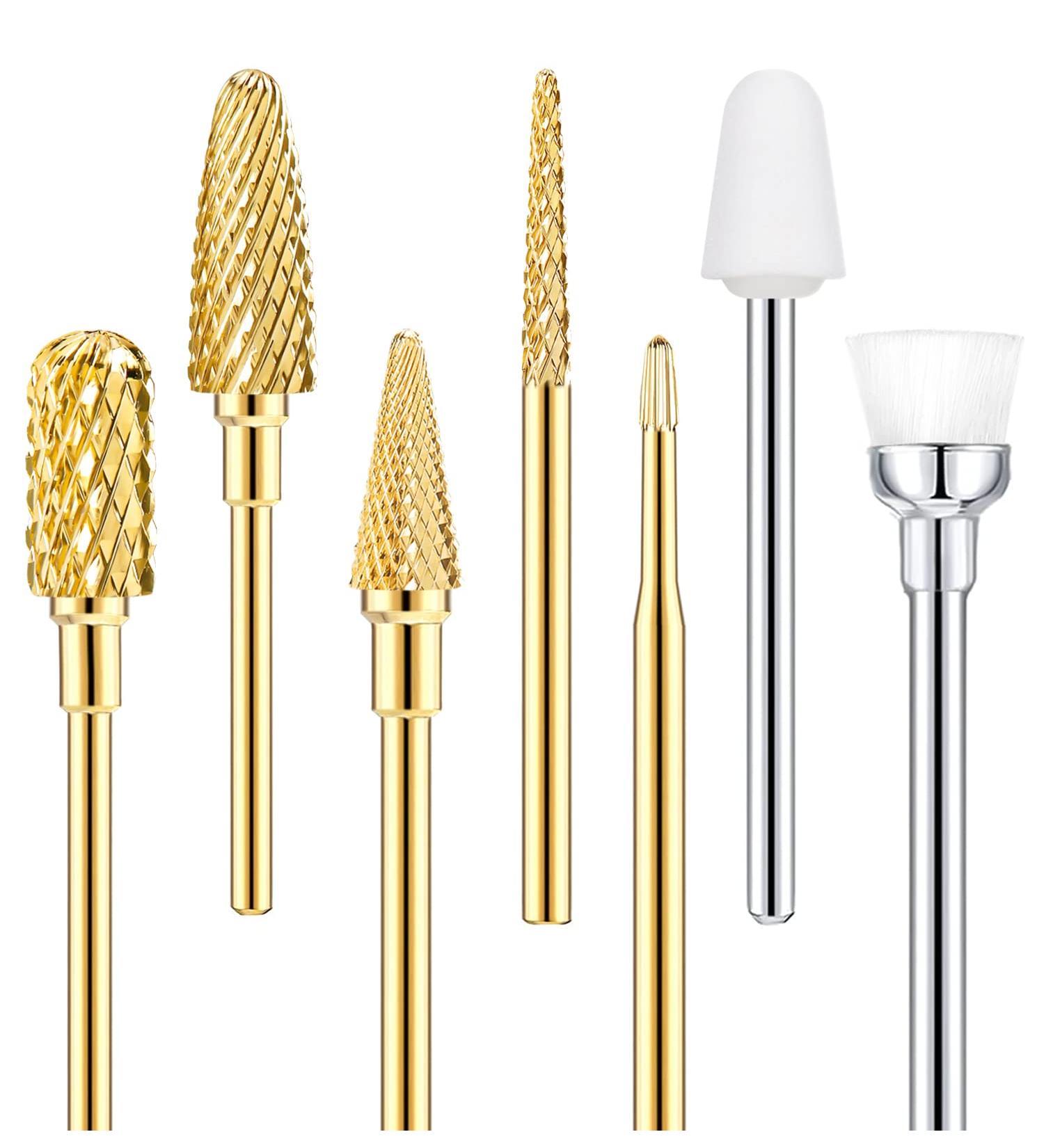 YaFex 7 Pcs Carbide Nail Drill Bits Set - Professional Tungsten for Acrylic & Gel Nail Removal - Gold - Buy Online on GoSupps.com