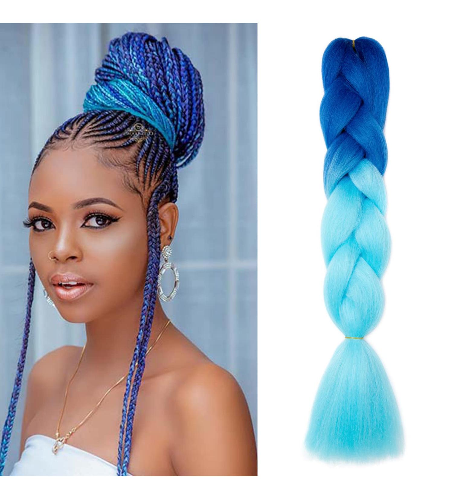 Buy Gairyan Jumbo Braids Extensions - 60cm Ombre Synthetic Braiding Hair (Sapphire & Sky Blue) - 100g for Box Crochet Braids | International Shipping Available - Buy Online on GoSupps.com
