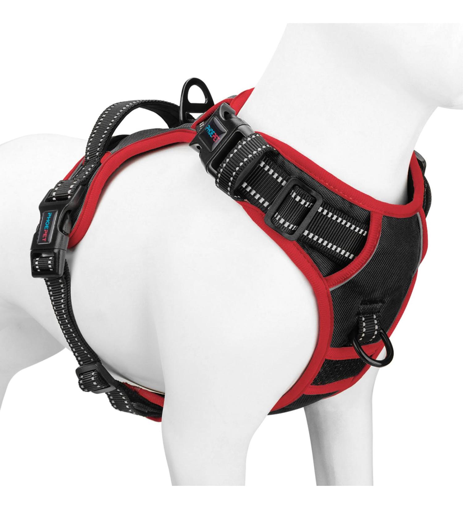 Phoepet Improved Dog Harness - Reflective Adjustable Vest with Training Handle 2 Metal Hooks & 4 Snaps (XL Black) - No Training Needed - Buy Online on GoSupps.com