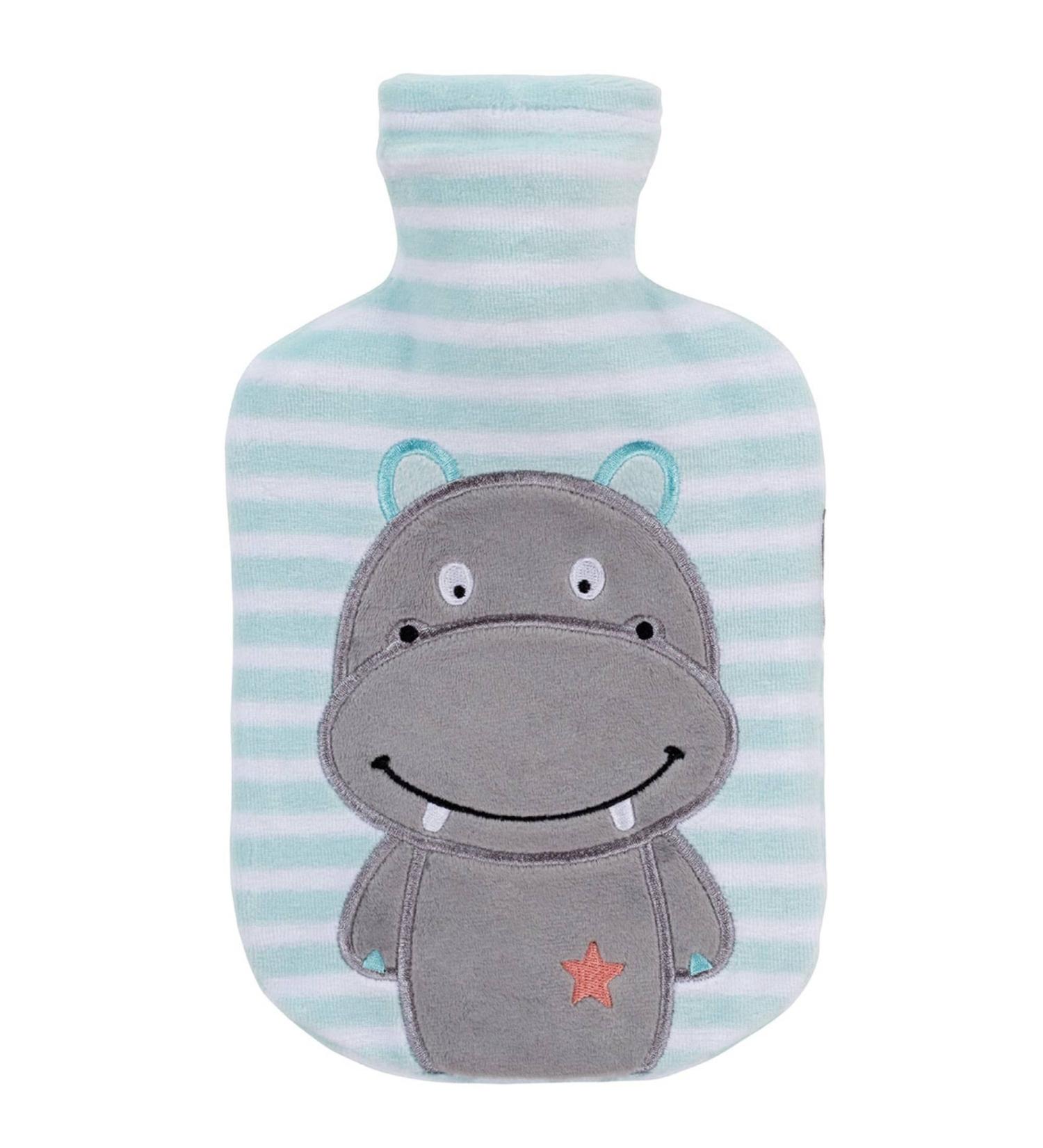 Fashy hot water bottle 0.8L with fleece cover hippo