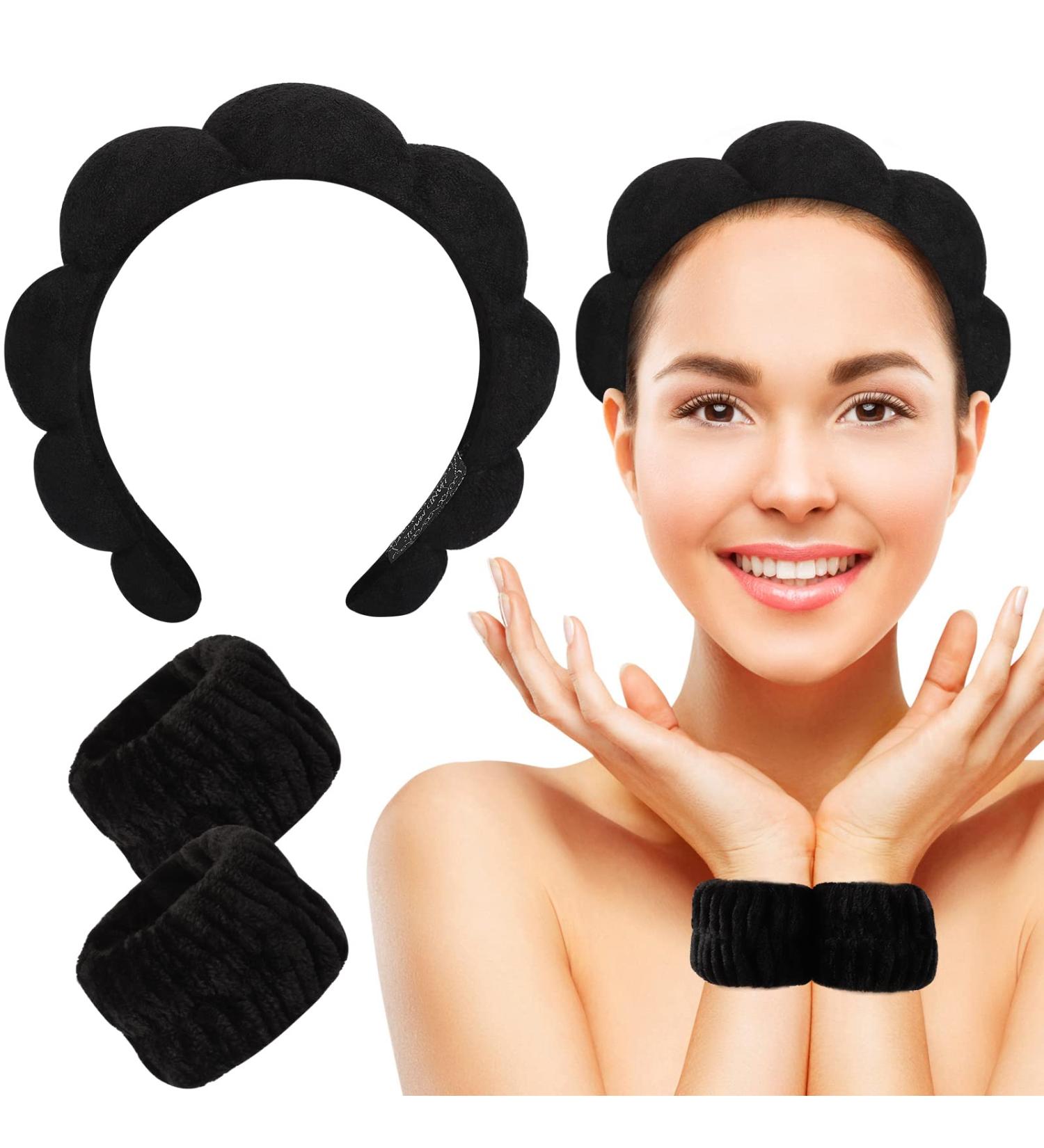 3 Pack Black Terry Cloth Makeup Headbands for Skincare and Makeup Removal - Buy Online on GoSupps.com