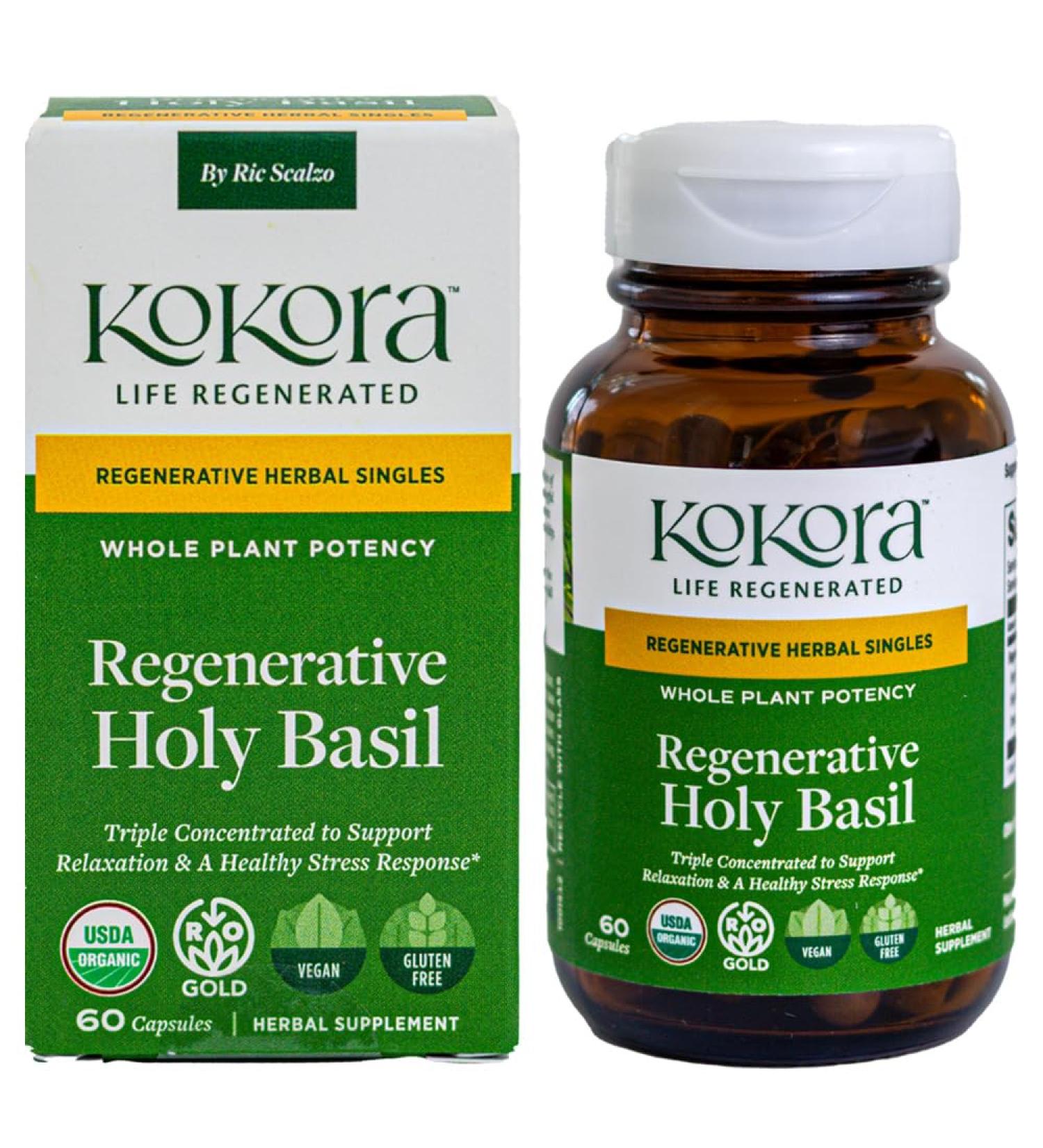 kokora Regenerative Holy Basil Regenerative Organic Certified Holy Basil Vegan Gluten-Free Relaxation & Healthy Stress Response Support 60 Capsules - Buy Online on GoSupps.com
