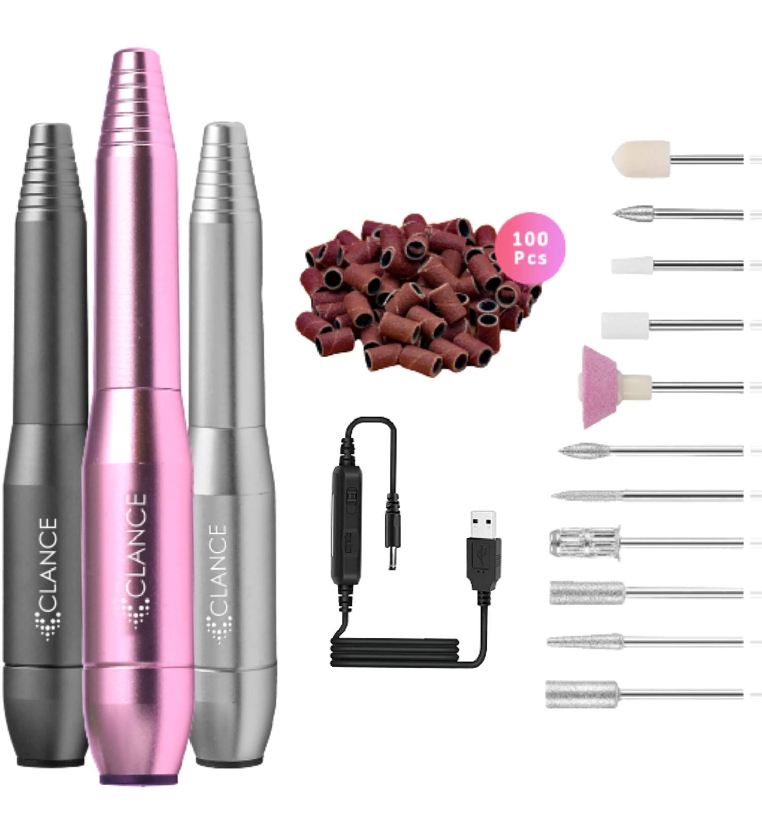CLANCE Electric Nail Drill - Professional Manicure Pedicure Tool for Natural & Acrylic Nails | 11 Multifunction Drill Bits + 100 Sanding Bands Included (Rose) - Buy Online on GoSupps.com