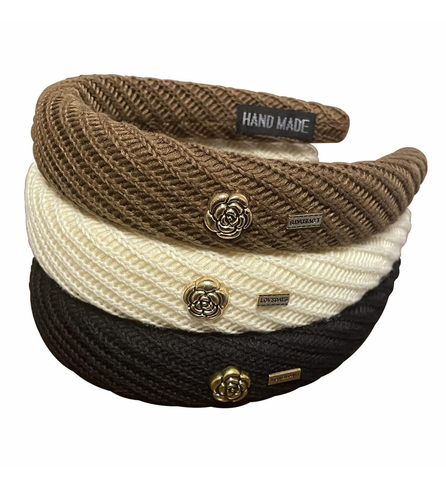 Padded Knitted Fashion Headbands for Women and Girls - Set of 3 | 30mm Wide Hairhoops Hair Accessories (Type B) - Buy Online on GoSupps.com