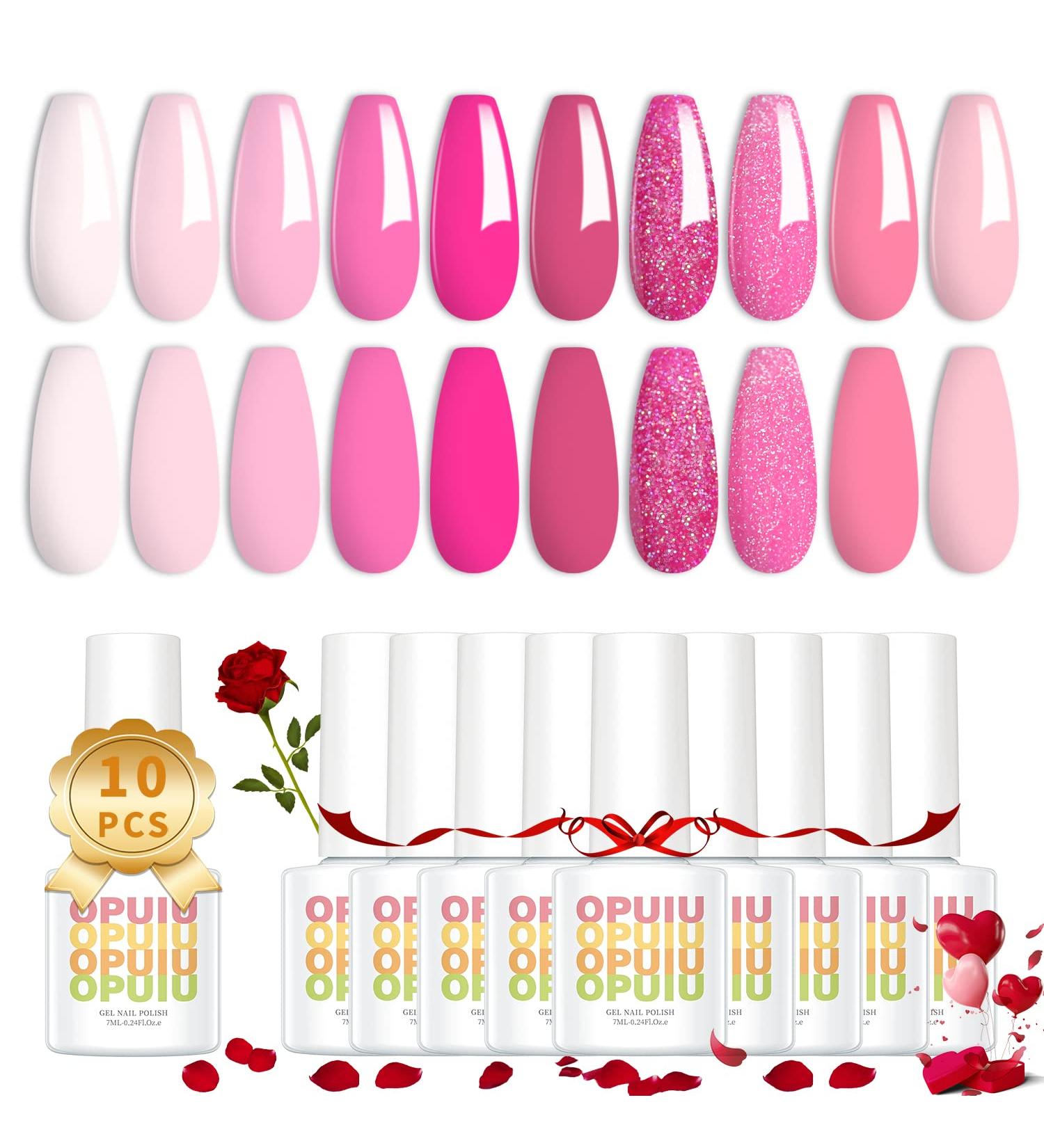 OPUIU Gel Nail Polish Set - 10 Colors Pink Glitter Kit for Women | Sweetheart Candies Collection | Soak Off UV LED | Ideal Gift for Mom, Girlfriend | Spring Summer Collection - Buy Online on GoSupps.com